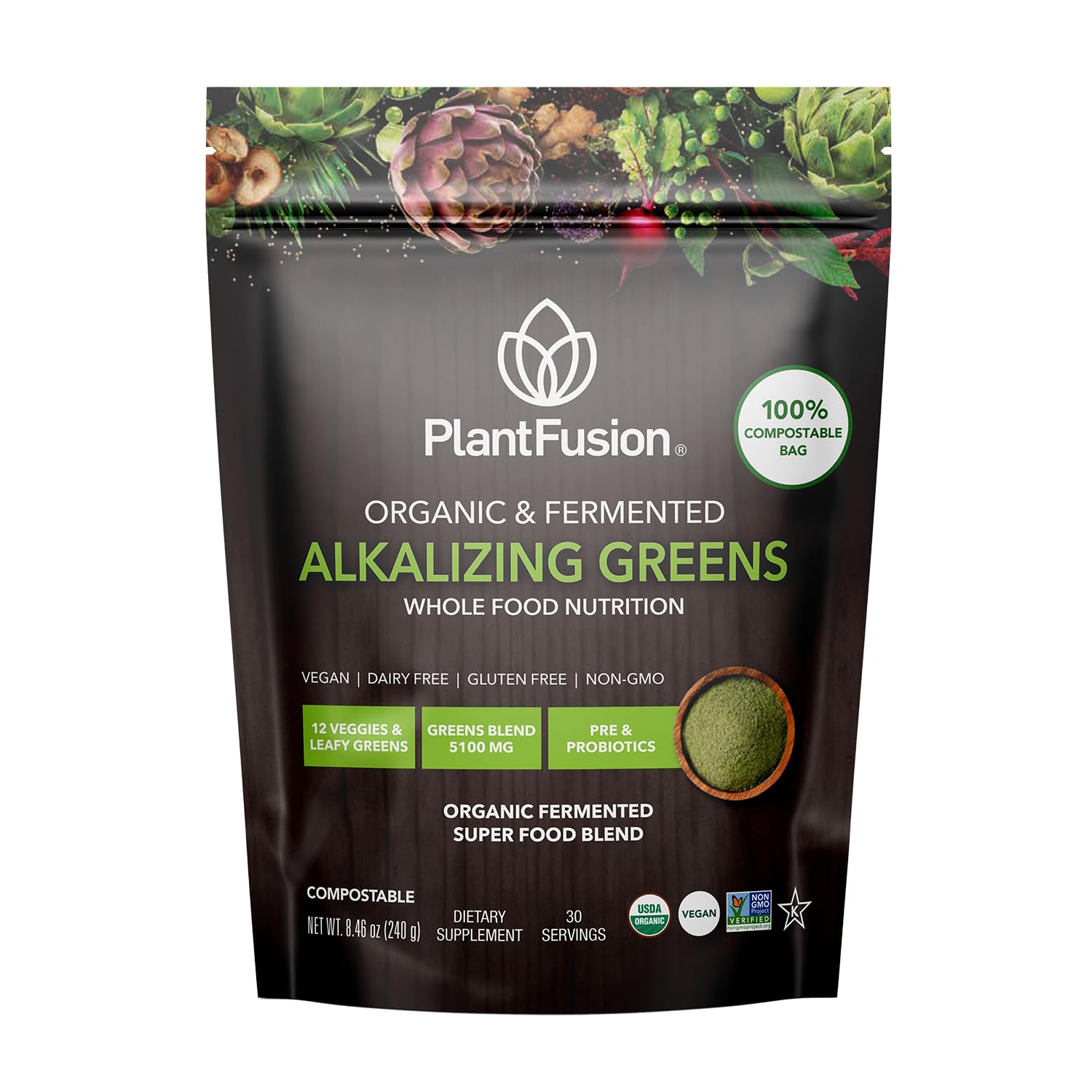 Plantfusion Organic Fermented Alkalizing Greens, 8.46 OZ