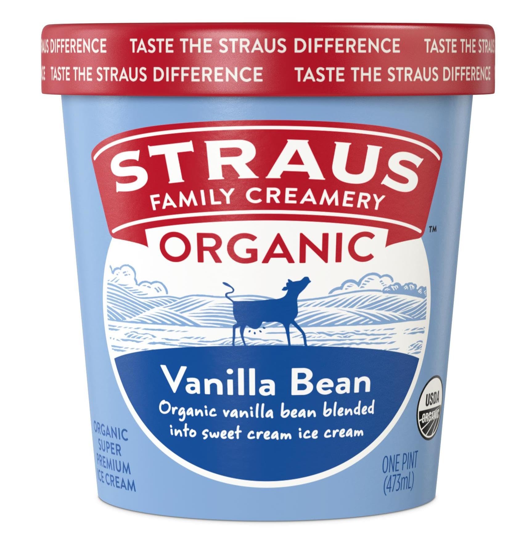 Straus Family Creamery Organic Super Premium Vanilla Bean Ice Cream, Pasture-Raised Dairy, 16oz