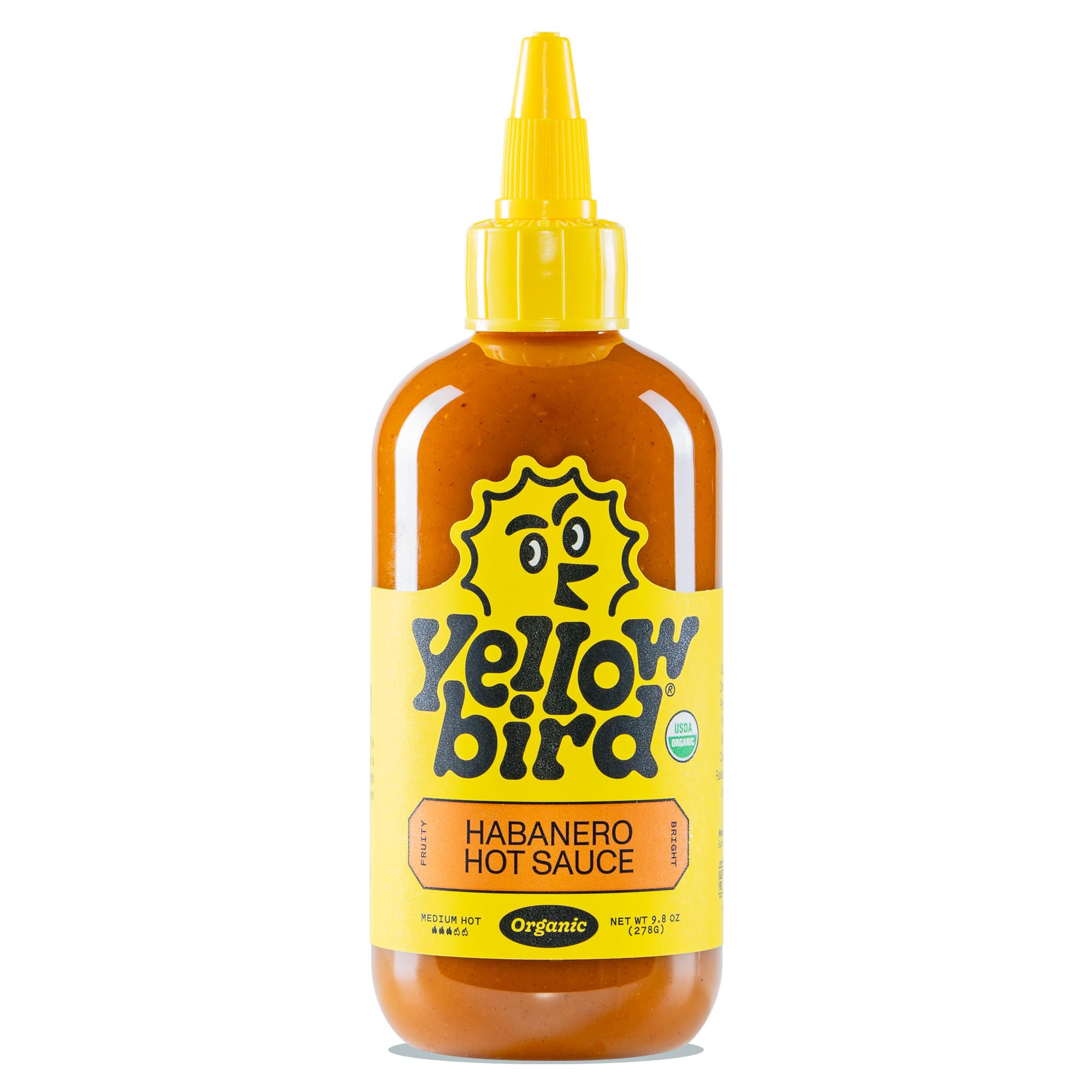 Organic Habanero Hot Sauce by Yellowbird - Organic Hot Sauce with Habanero Peppers, Garlic, Carrots, and Tangerine - Plant-Based, Gluten Free, Non-GMO - Homegrown in Austin - 9.8 oz