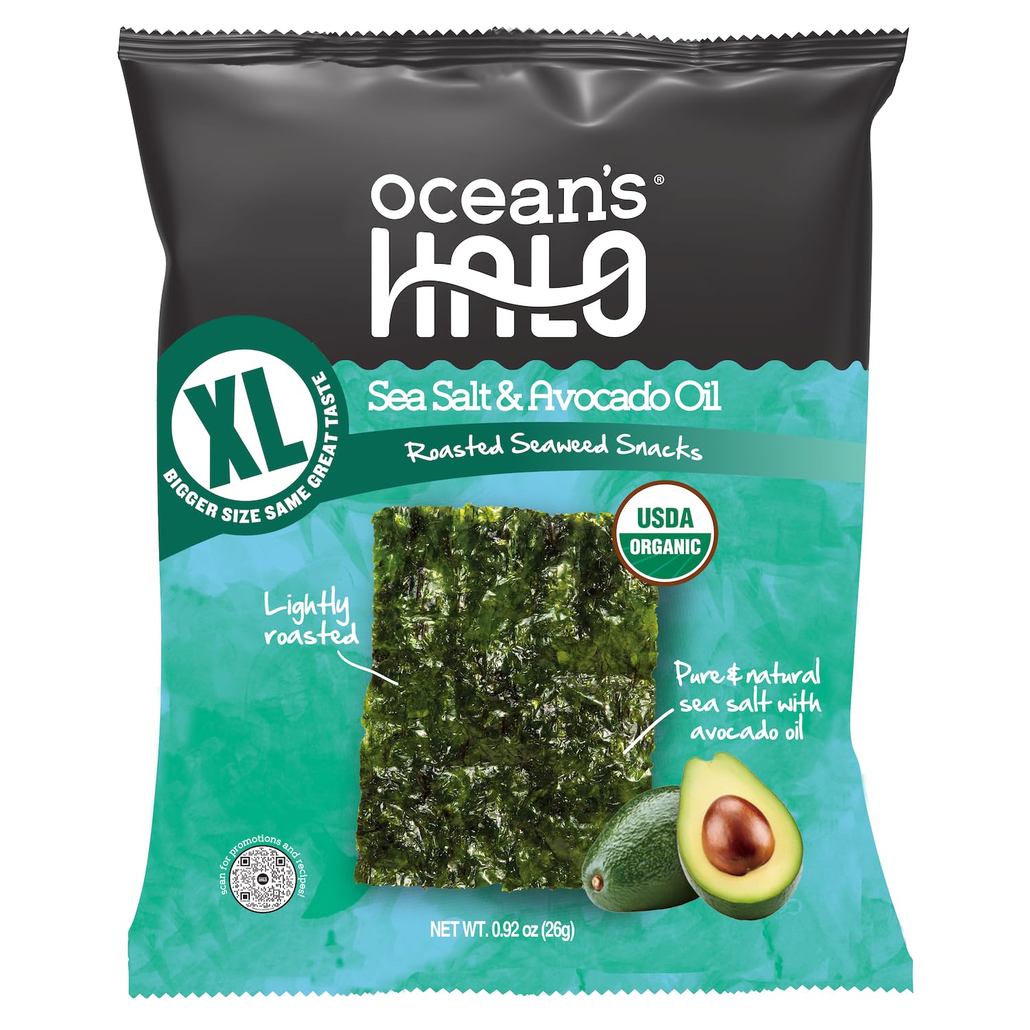 Organic XL Seaweed Snacks, Sea Salt & Avocado Oil, Roasted Nori, Perfect for Lunches, 0.92 Ounce