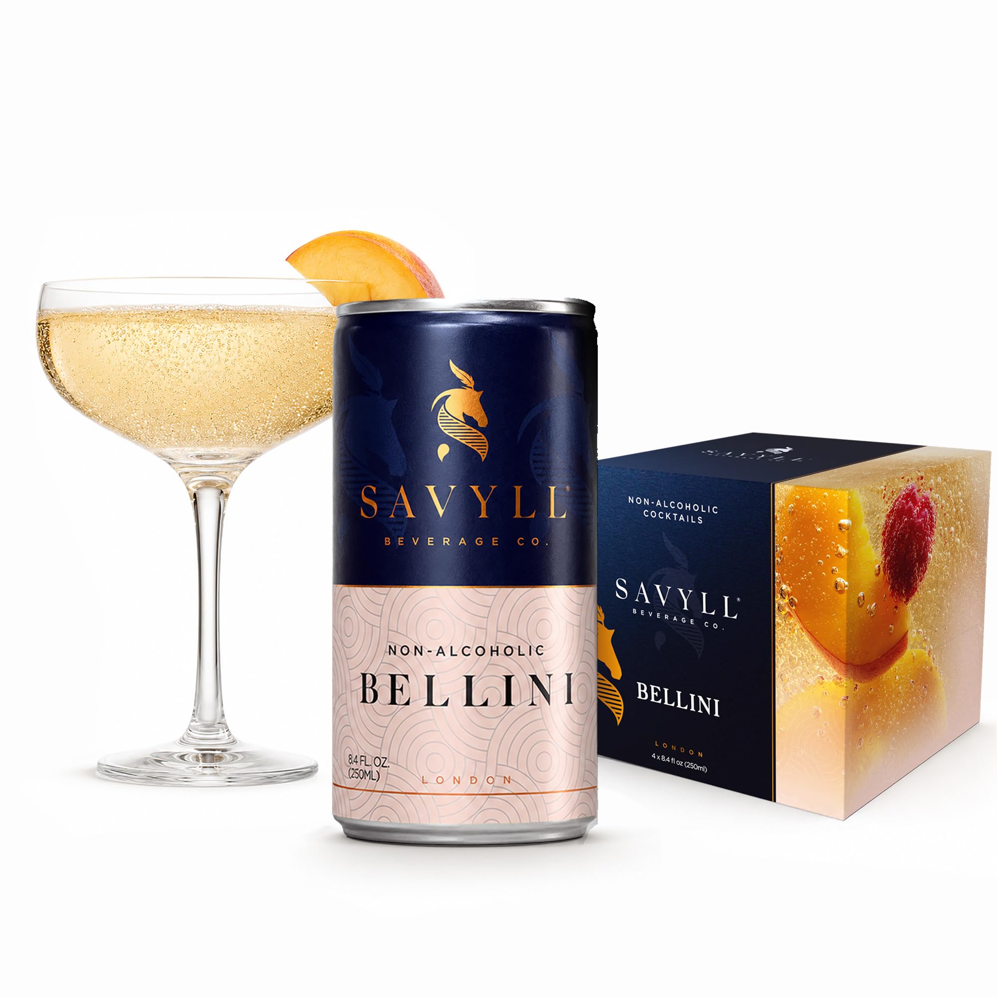 SAVYLL Non-Alcoholic Peach Bellini Mocktail 4-Pack (8.45 fl oz cans)
