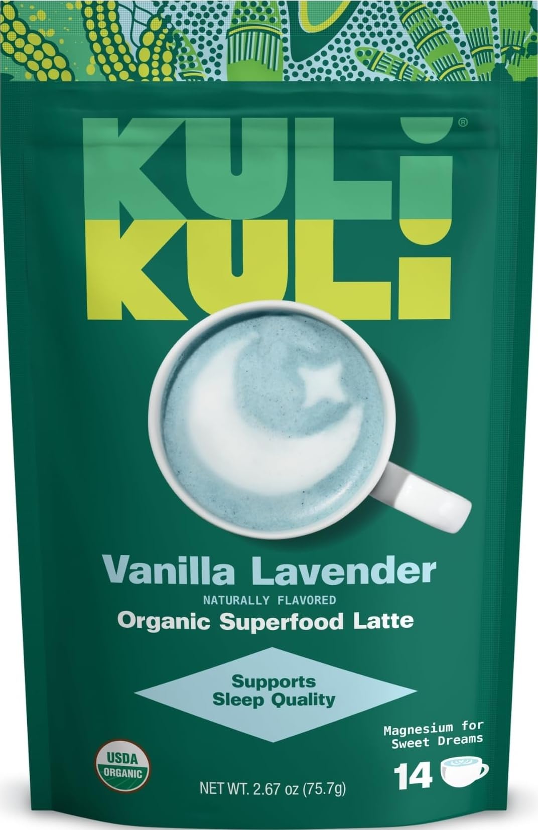 Kuli Kuli Vanilla Lavender Superfood Latte - Magnesium - Vegan & Organic Sleep Support with Chamomile, Passionflower, and Lavender - Plant-Based Drink