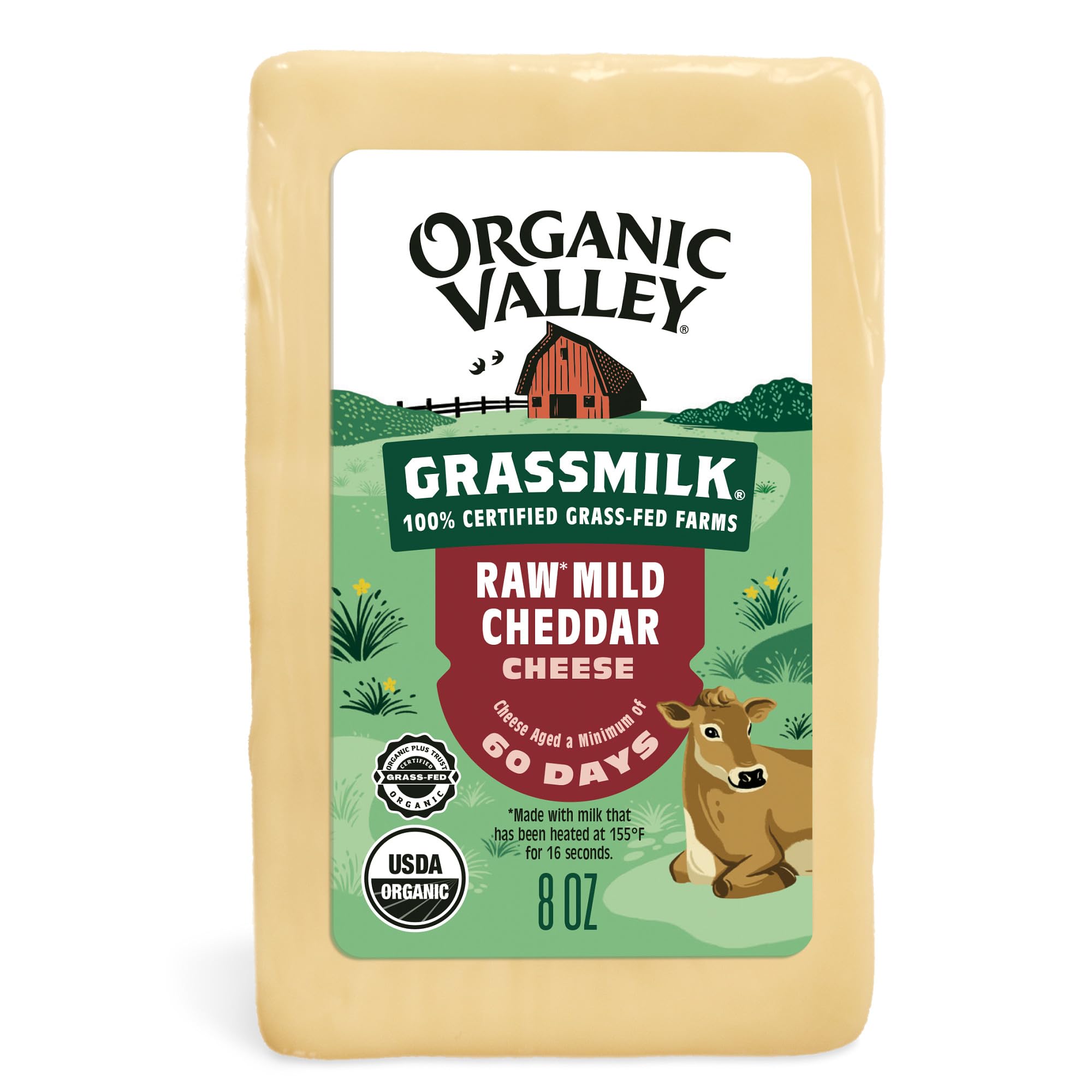 Organic Valley Gourmet Grassmilk Raw Organic Cheddar Cheese Block — Grass-Fed, No Added Hormones — 8 Oz
