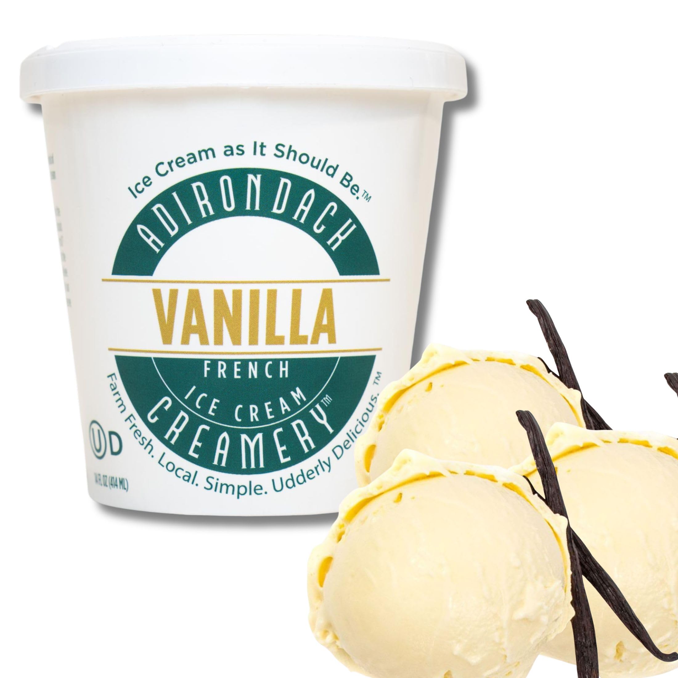 Adirondack Creamery - French Ice Cream - Vanilla - All Natural, Kosher, & Cruelty-Free - Sourced from Local Farms - Made w/Tahitian and Madagascan Vanilla - 14oz