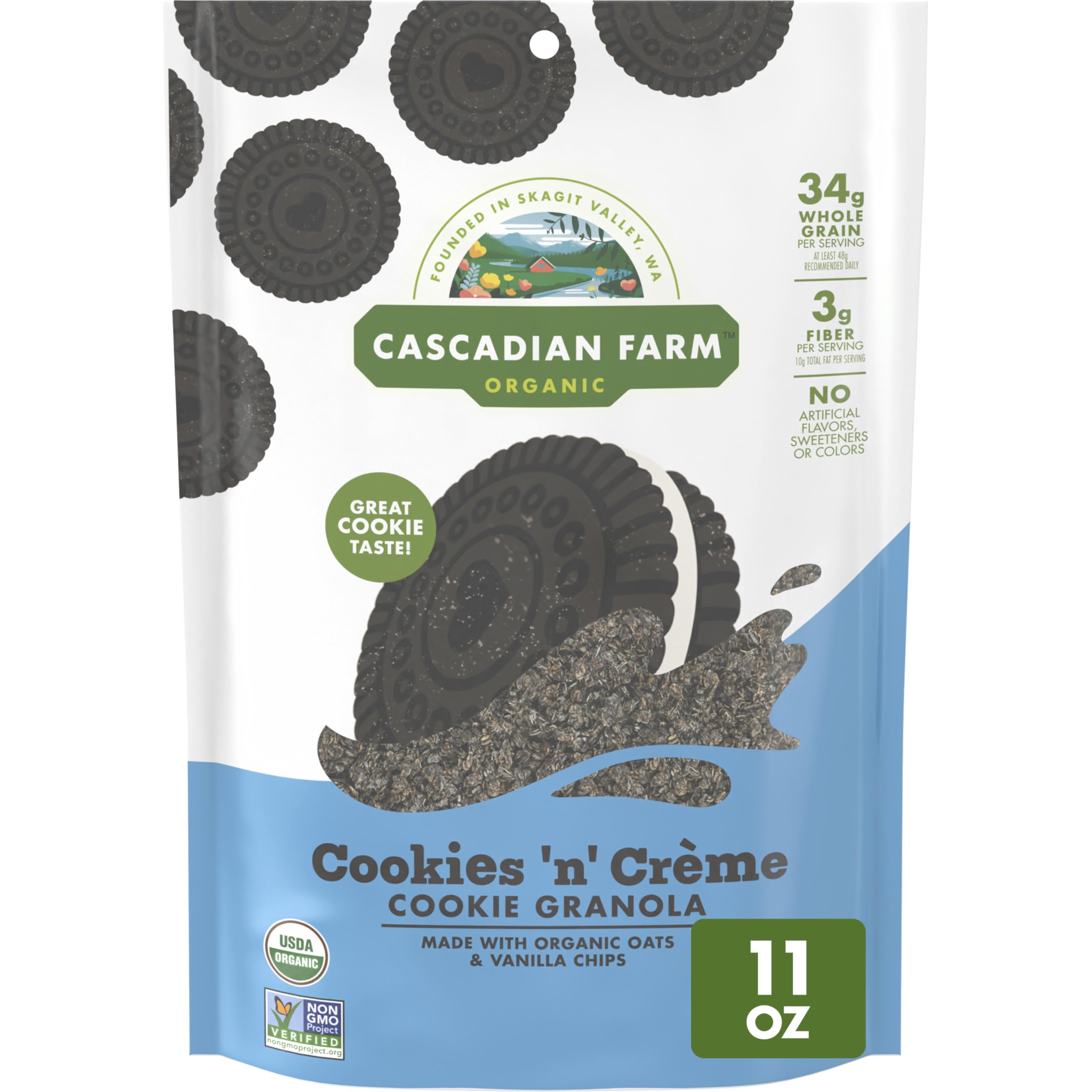 Cascadian Farm Organic Cookies 'n' Crème Cookie Granola, Whole Grain and Fiber, 11 oz