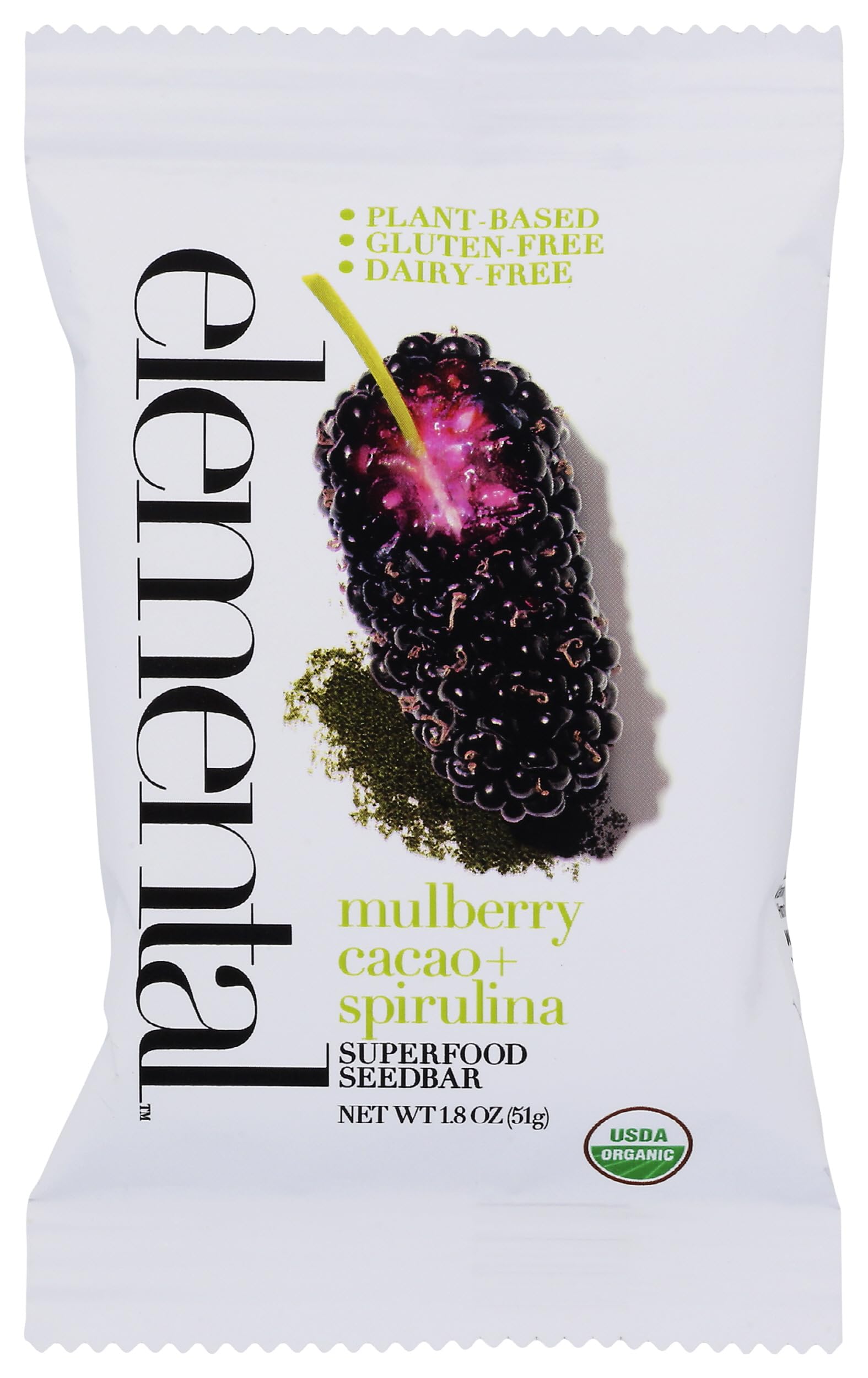 Elemental Superfood Seedbar, Mulberry Cacao + Spirulina, 1.8 OZ EA (single bar), Refrigerated Bar, Non-GMO Verified, Organic Ingredients, Gluten-Free, Dairy-Free, Plant-Based