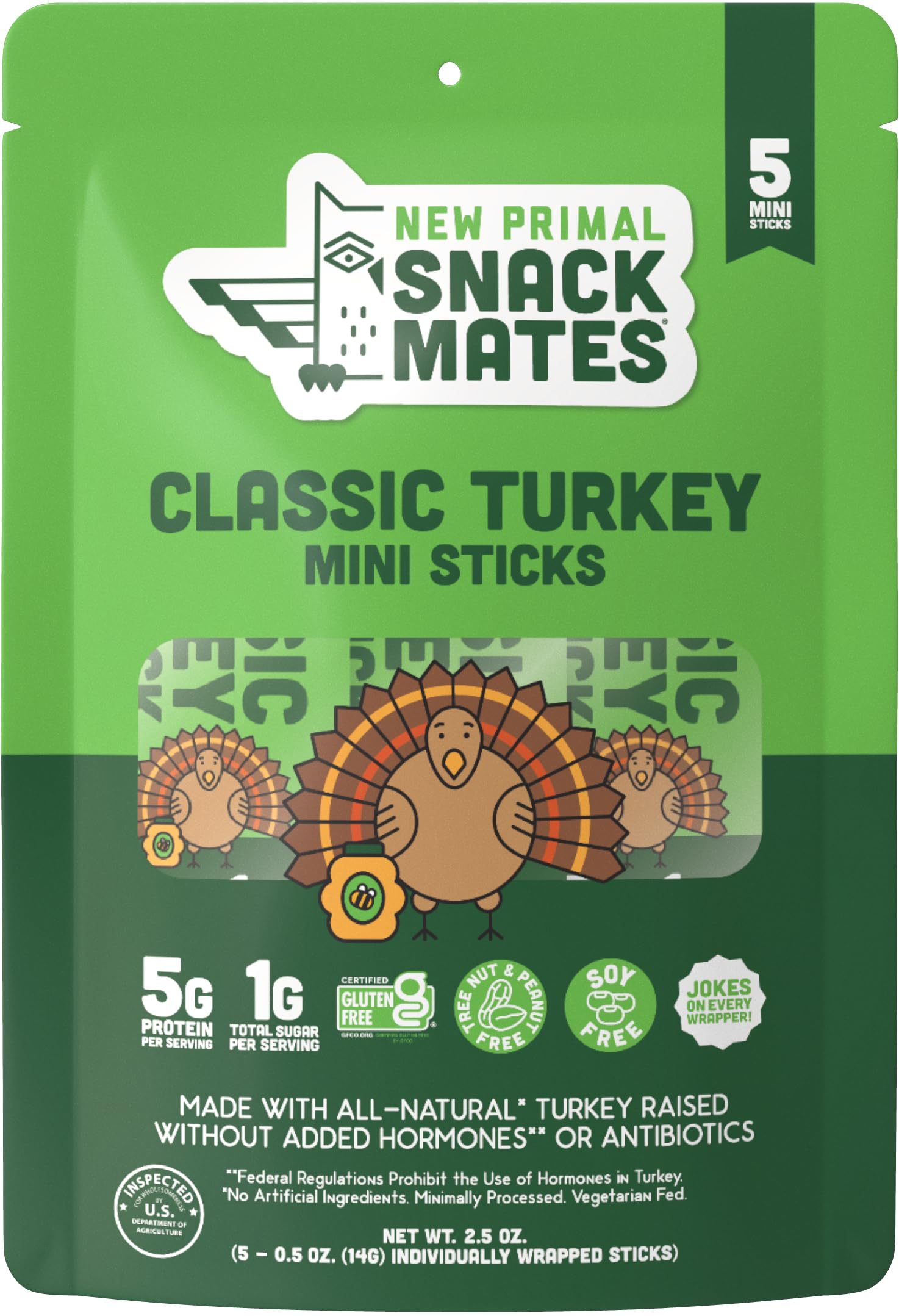 Snack Mates by Turkey Stick, All-Natural Turkey, High Protein and Low Sugar Kids Snack, Certified Paleo, Certified Gluten-Free, Lunchbox Friendly, 0.5 oz, Pack of 5