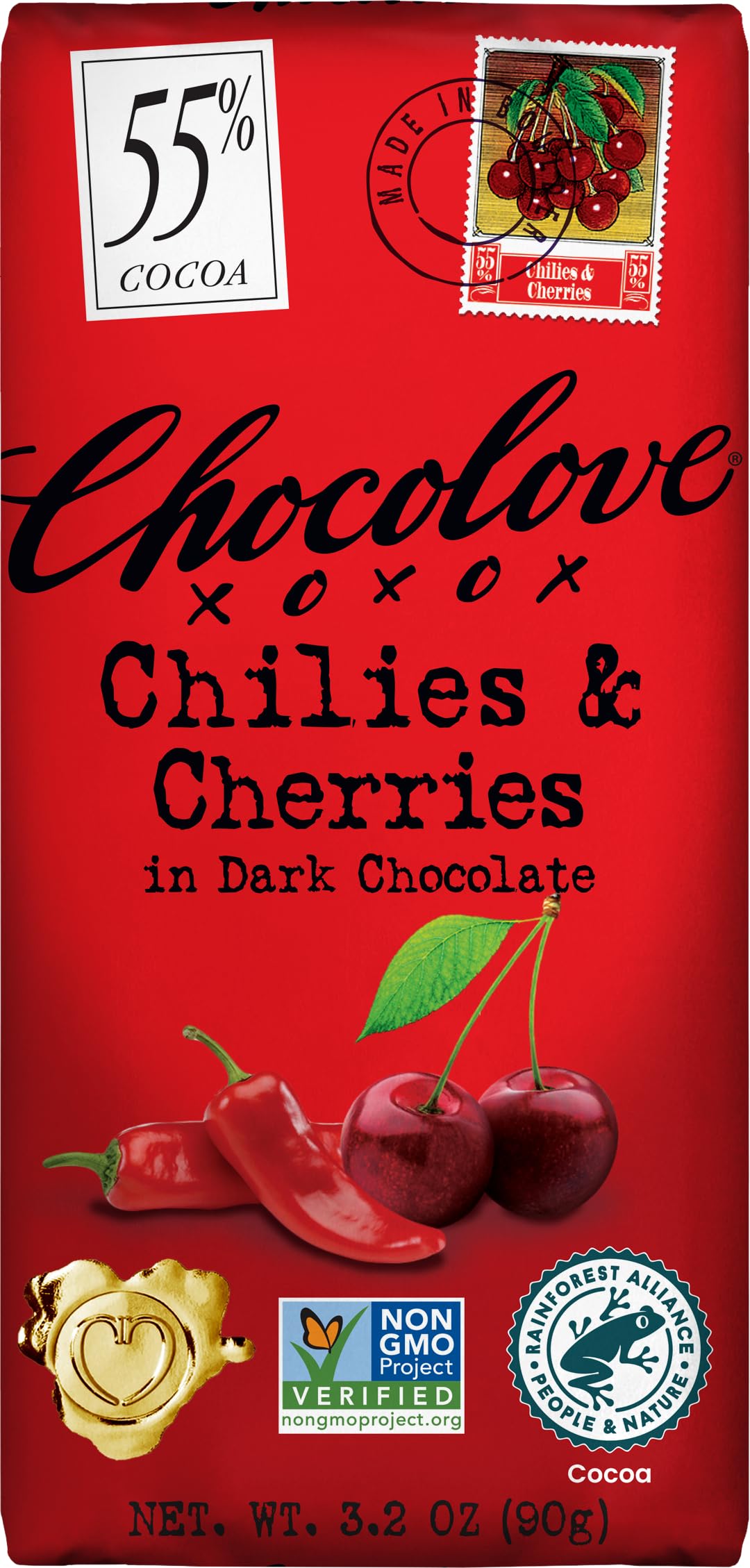 Bar Dark Chocolate Chilies Cherries, 3.2 Ounce