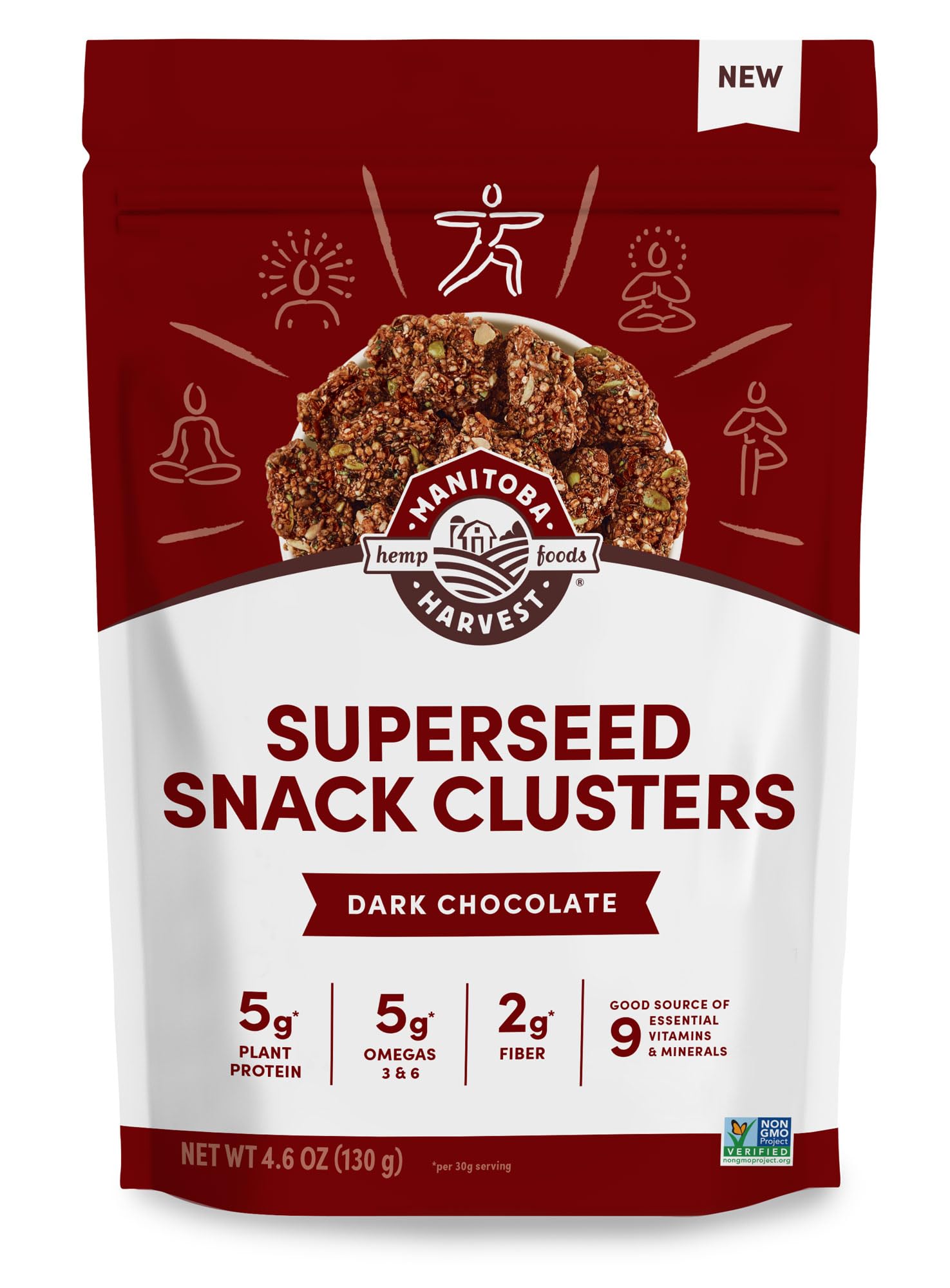 Manitoba Harvest Superseed Snack Clusters, Dark Chocolate - 4.6 oz | 5 g Plant Protein, 2 g Fiber, 5 g Omegas 3 and 6 per 30 g serving - Vegan, Non-GMO
