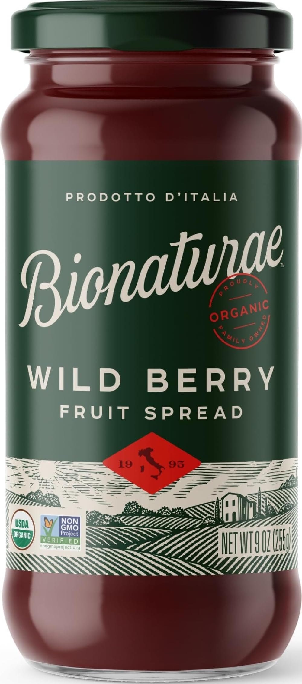 Bionaturae Organic Wild Berry Fruit Spread, Jelly Organic, Non-GMO, 9 Oz | USDA Certified, No Sugar Added, No Preservatives, Made in Italy