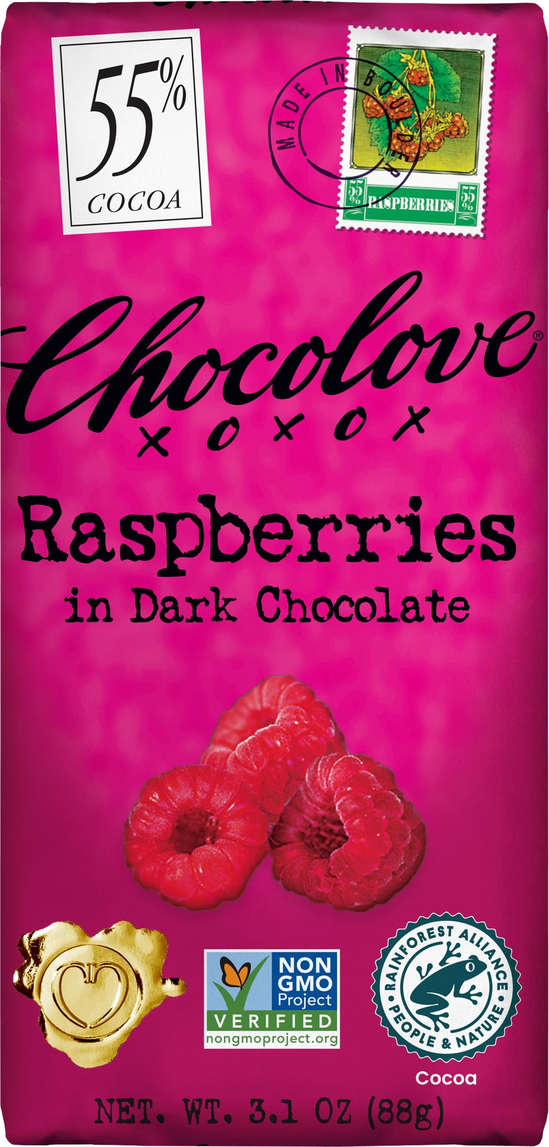 Chocolove Xoxo Raspberries In Dark Chocolate Bar -- 3.1 Oz