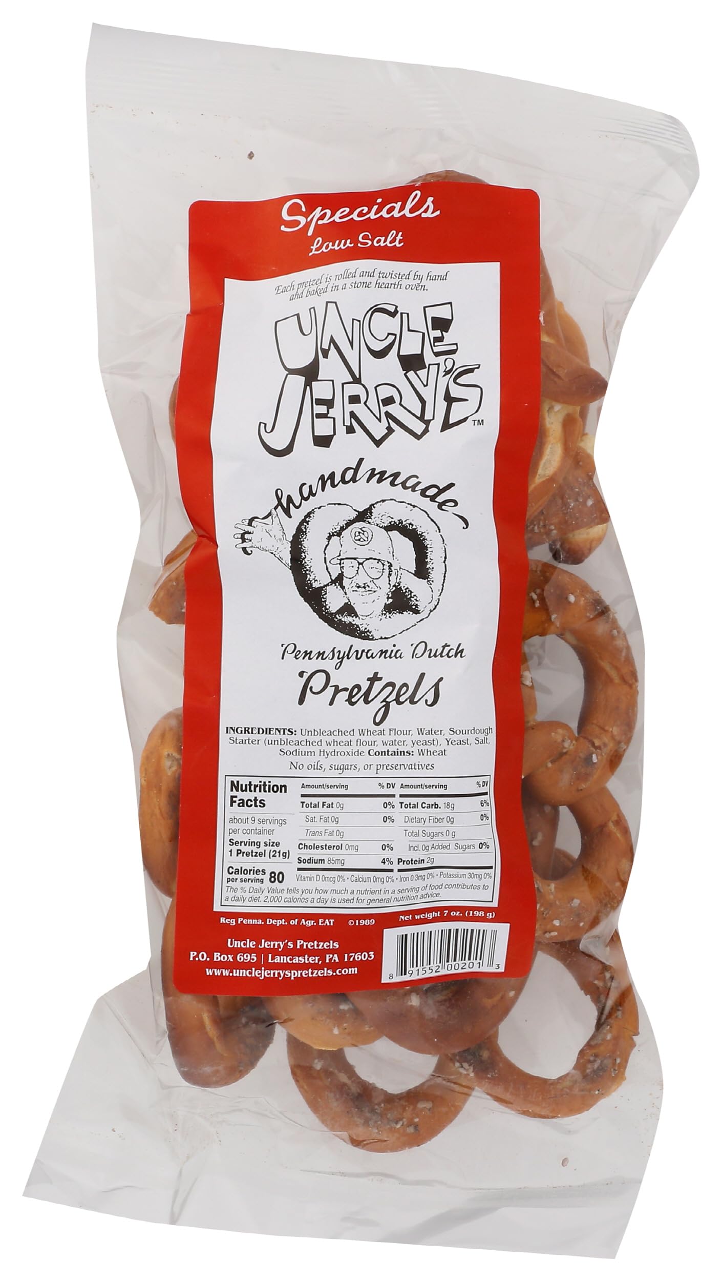 Uncle Jerrys Pretzels Low Salt, 8 Ounce