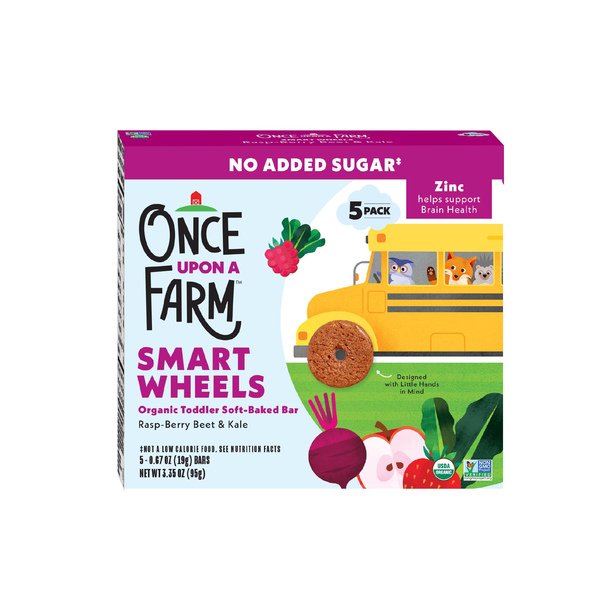 Once Upon a Farm Organic Smart Wheels Toddler Bar, Rasp-Berry & Kale, 5ct