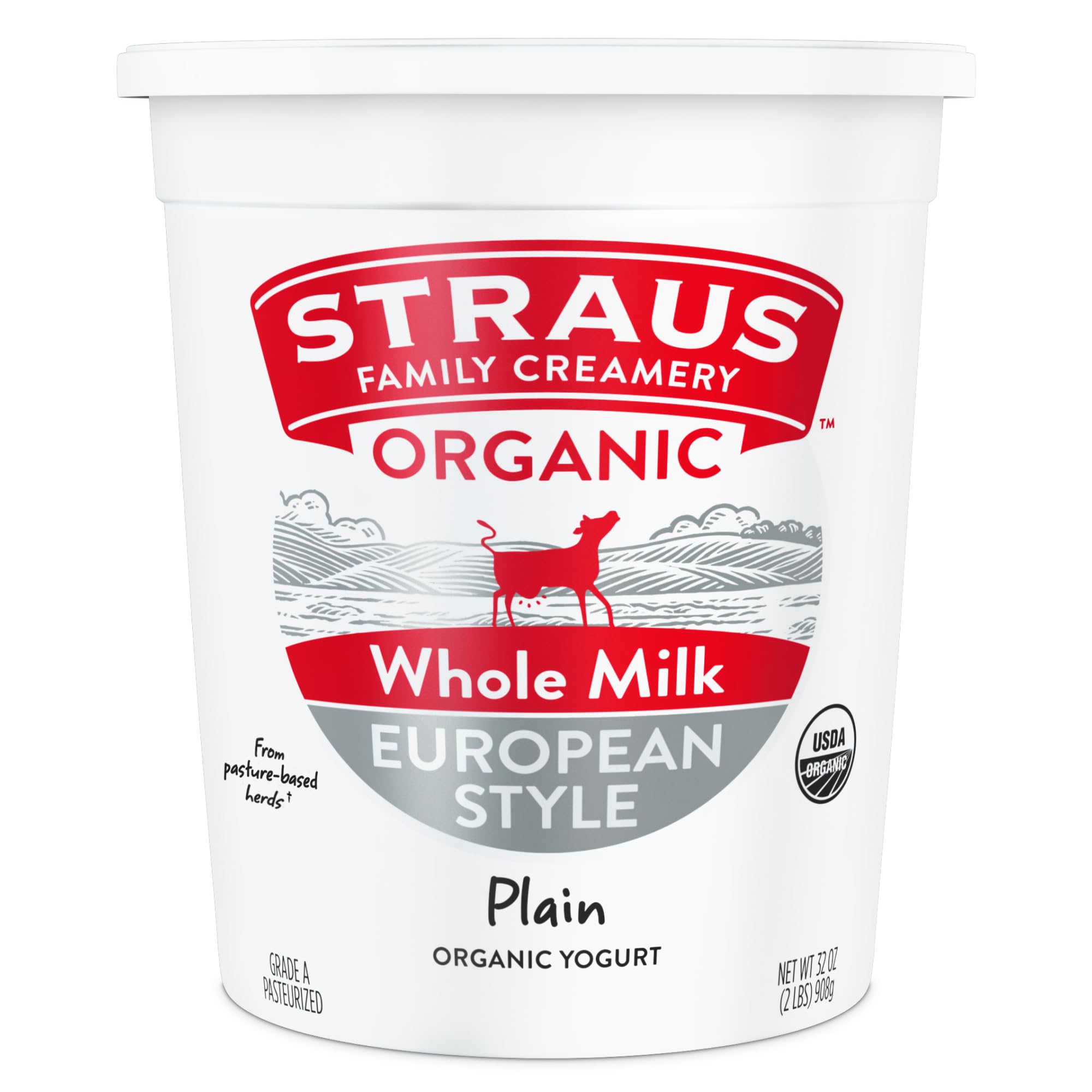 Straus Family Creamery Organic European Style Whole Milk Yogurt, Pourable, Pasture-Raised, 32oz