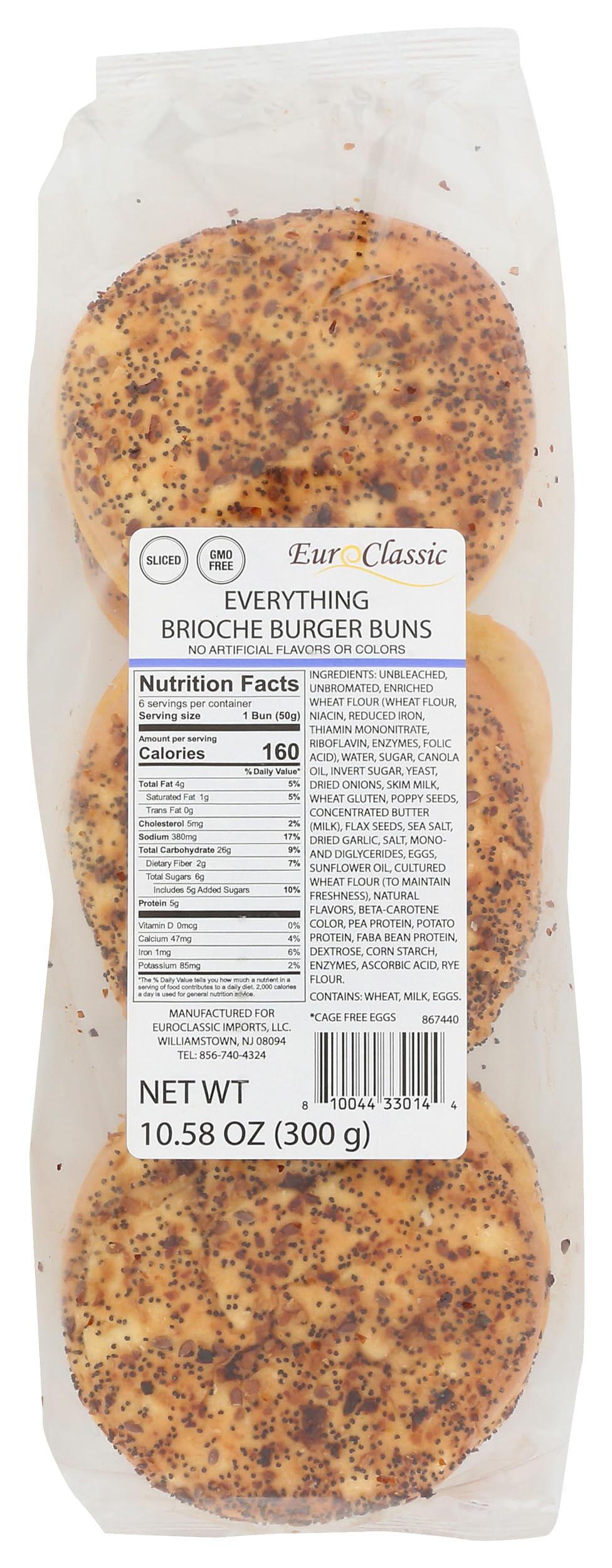 Bun Hamburger Brioche Everything 6 Count, 10.58 Ounce