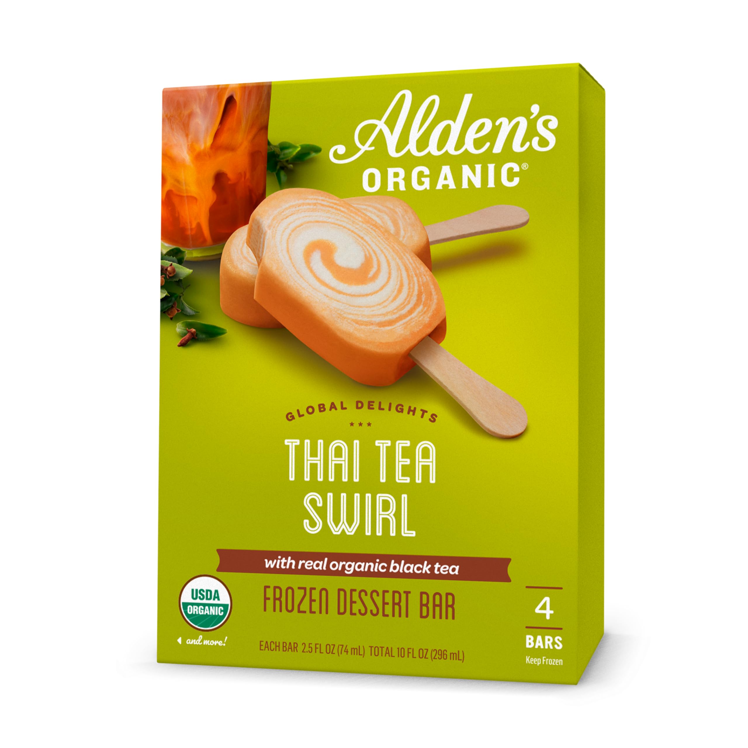 Aldens Organic Thai Tea Swirl Ice Cream Bars, 10 FZ