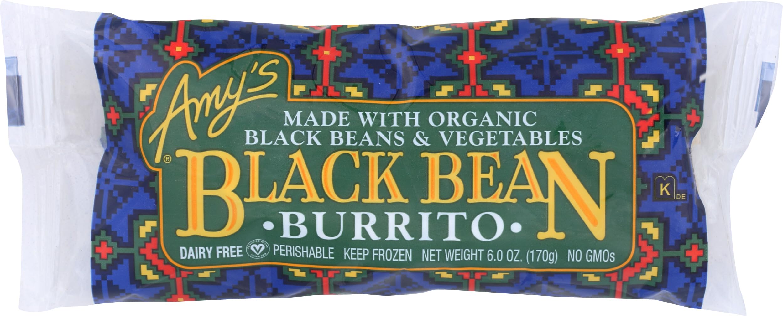Amy's Frozen Black Bean Burrito, 6.0 Ounce | Vegan, Made with Organic Beans and Vegetables