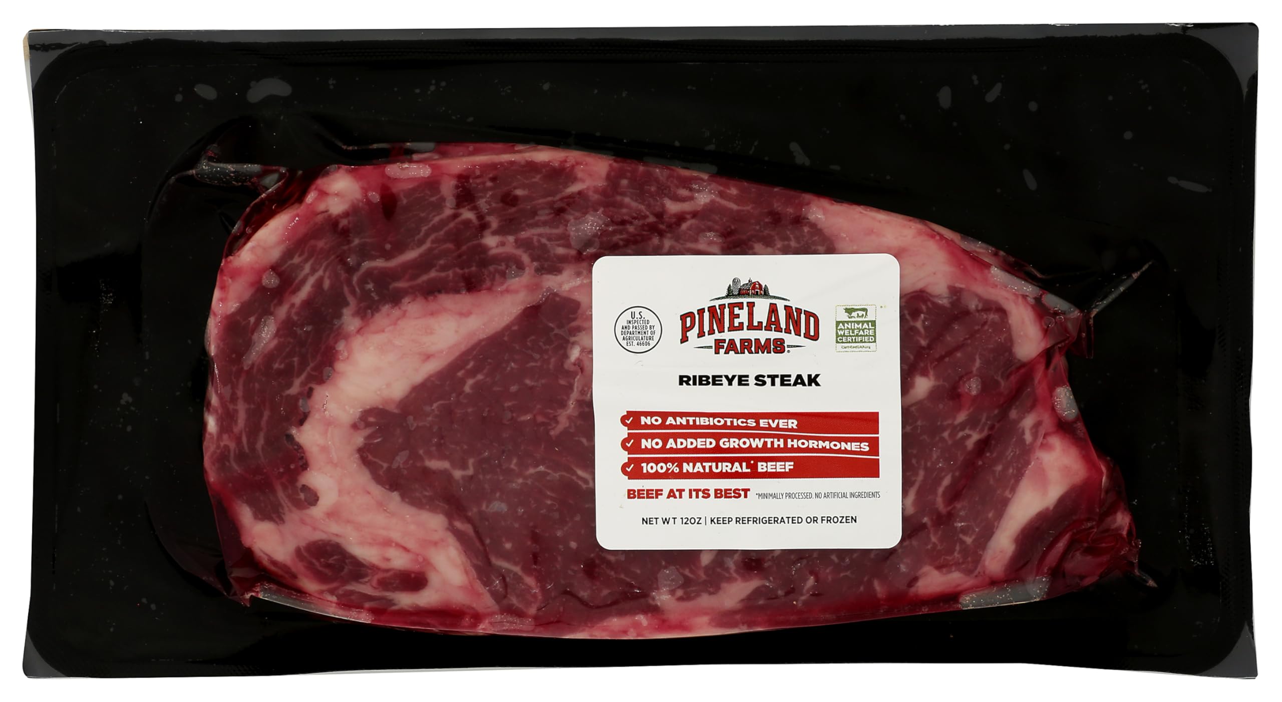 Pineland Farms Natural Meats, Beef Ribeye Steak Boneless Step 1, 12 Ounce