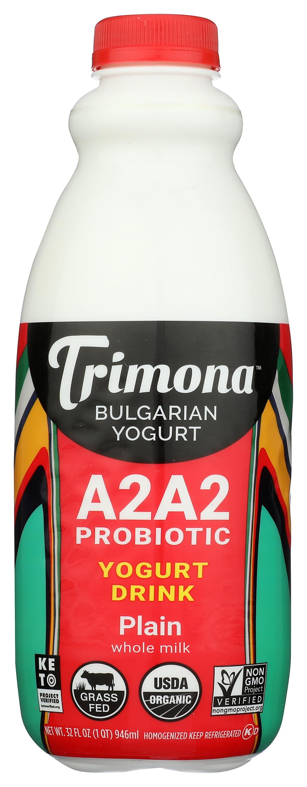 Trimona Foods, Drinkable Yogurt Whole Milk Plain A2 Organic, 32 Ounce | A2A2 Milk, Organic, Non GMO