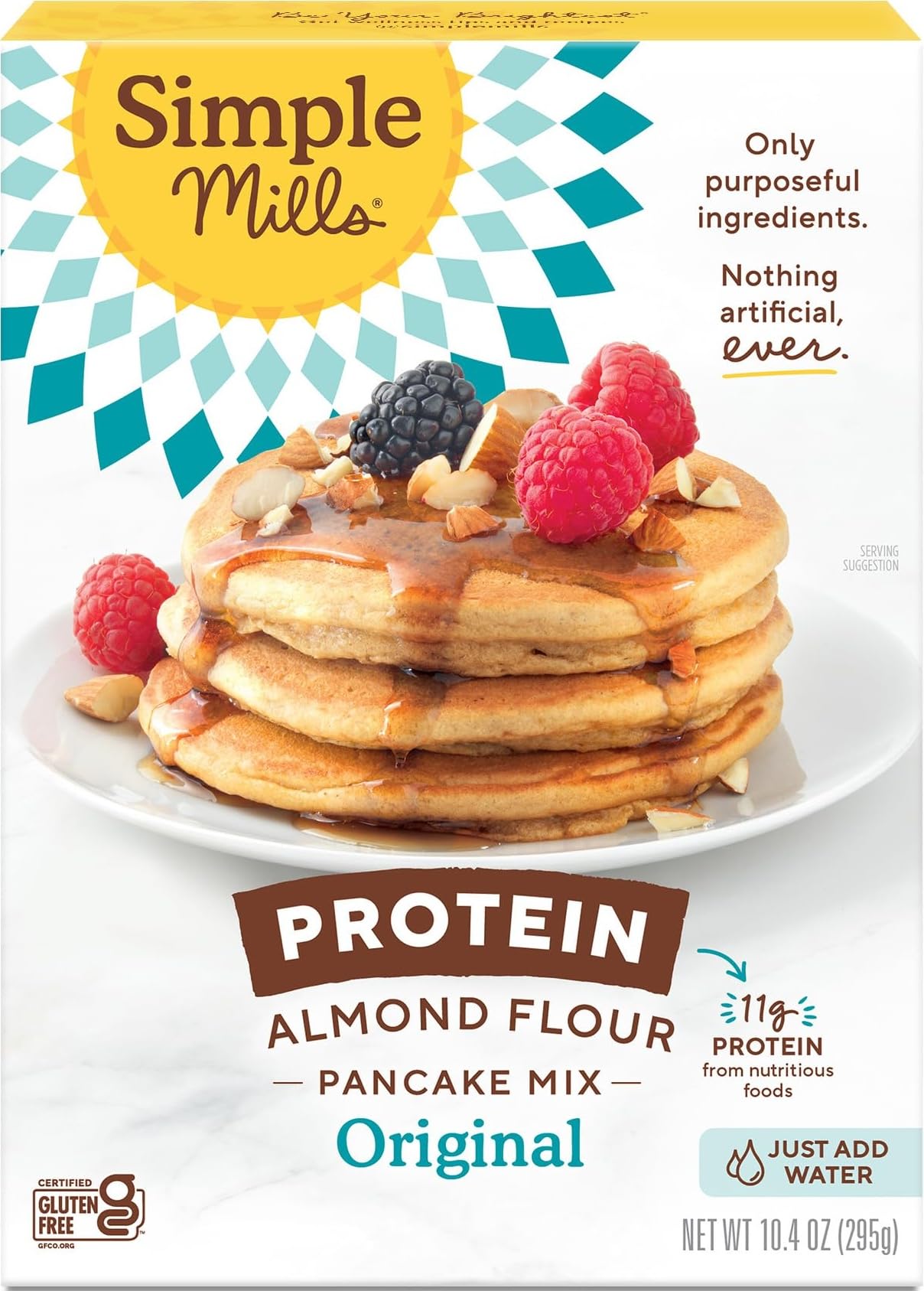 Simple Mills Almond Flour Protein Pancake Mix, Original, 1pk, 10.4oz | Makes 20 4-Inch High Protein Pancakes, Just Add Water, Certified Gluten Free, Non-UPF Verified, Quick and Easy Breakfast Meal