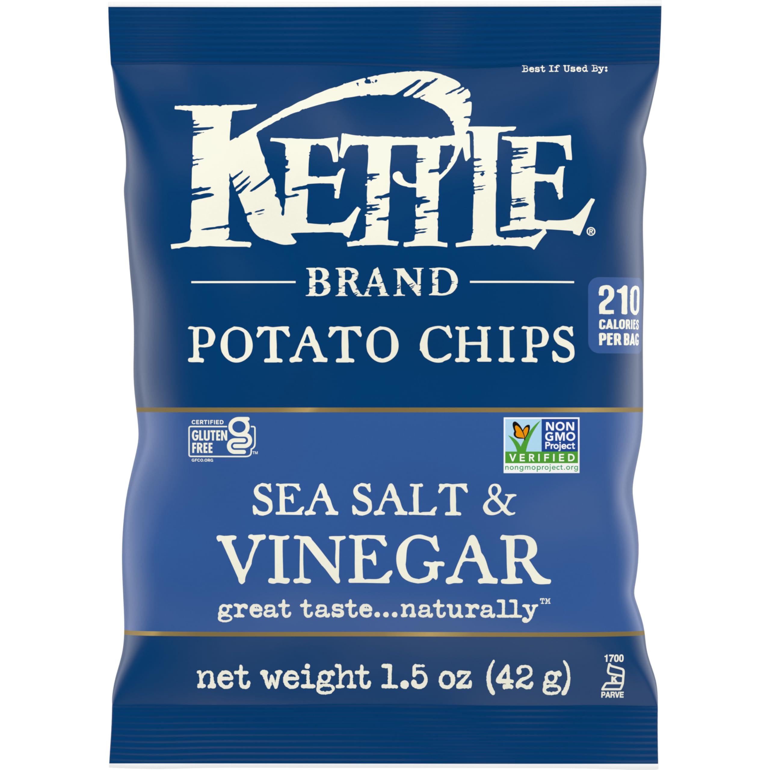 Kettle Brand Sea Salt & Vinegar Potato Chips Snack Bag, 1.5 Oz (Pack of 24)