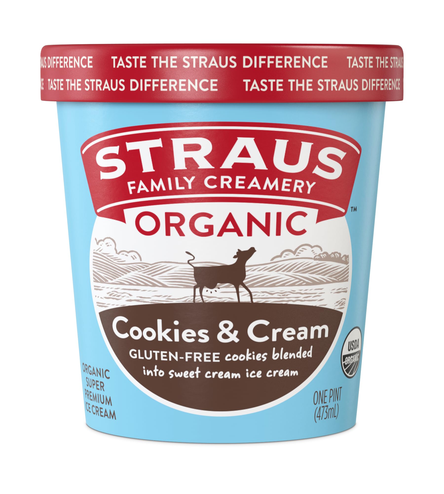Straus Family Creamery Organic Super Premium Cookies and Cream Ice Cream, Gluten-Free Cookies, 16oz