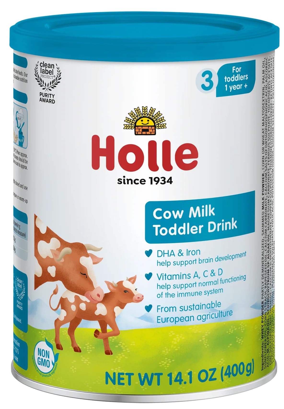 Holle Cow Milk Toddler Drink Stage 3, 14.1 Oz | Non-GMO, Grass-Fed, DHA & Iron, For Children 12 Months and Up, Made in Germany