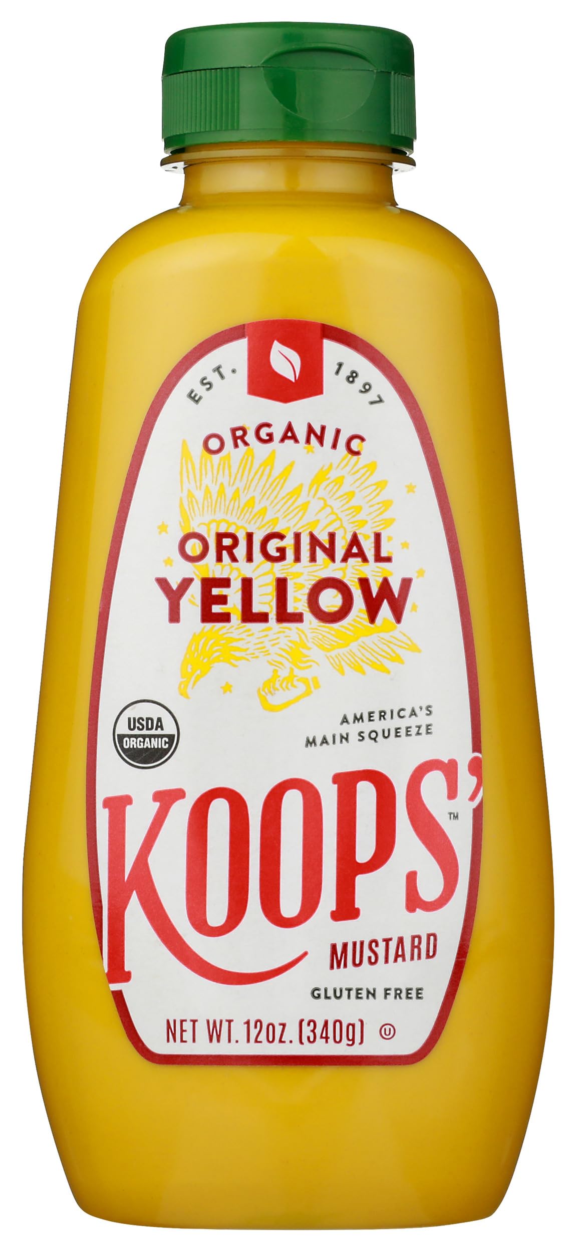 Koops Organic Yellow Mustard, Gluten Free, 12 Oz | Classic Cookout Condiment For Hot Dogs Hamburgers Sandwiches Potato Salad Deviled Eggs Dressings Picnics Barbecue Grilling