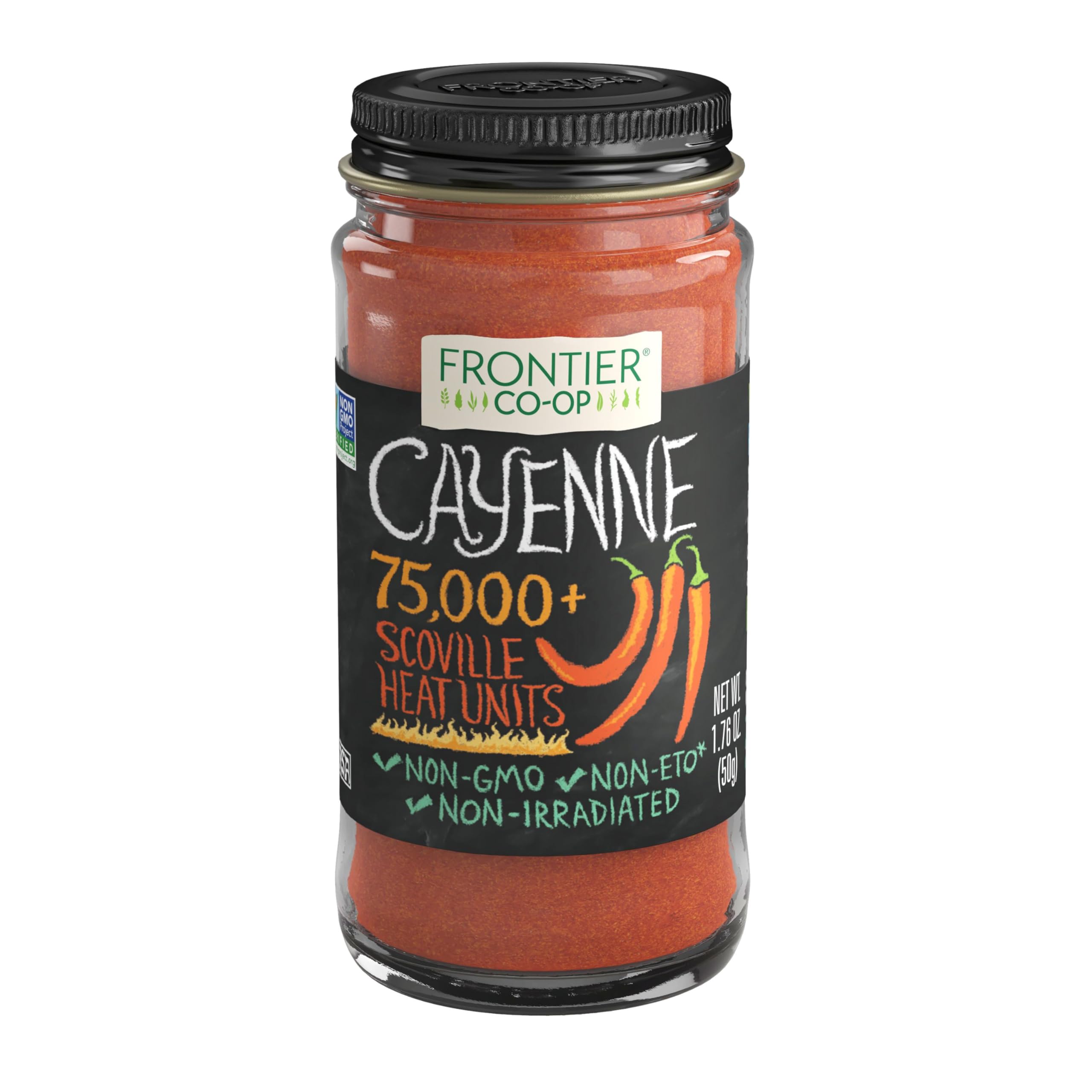 Frontier Co-op Ground Cayenne, Extra Spicy 75,000+ HU Cayenne Powder, All Natural, Kosher | 1.76 Ounce (Pack of 1)