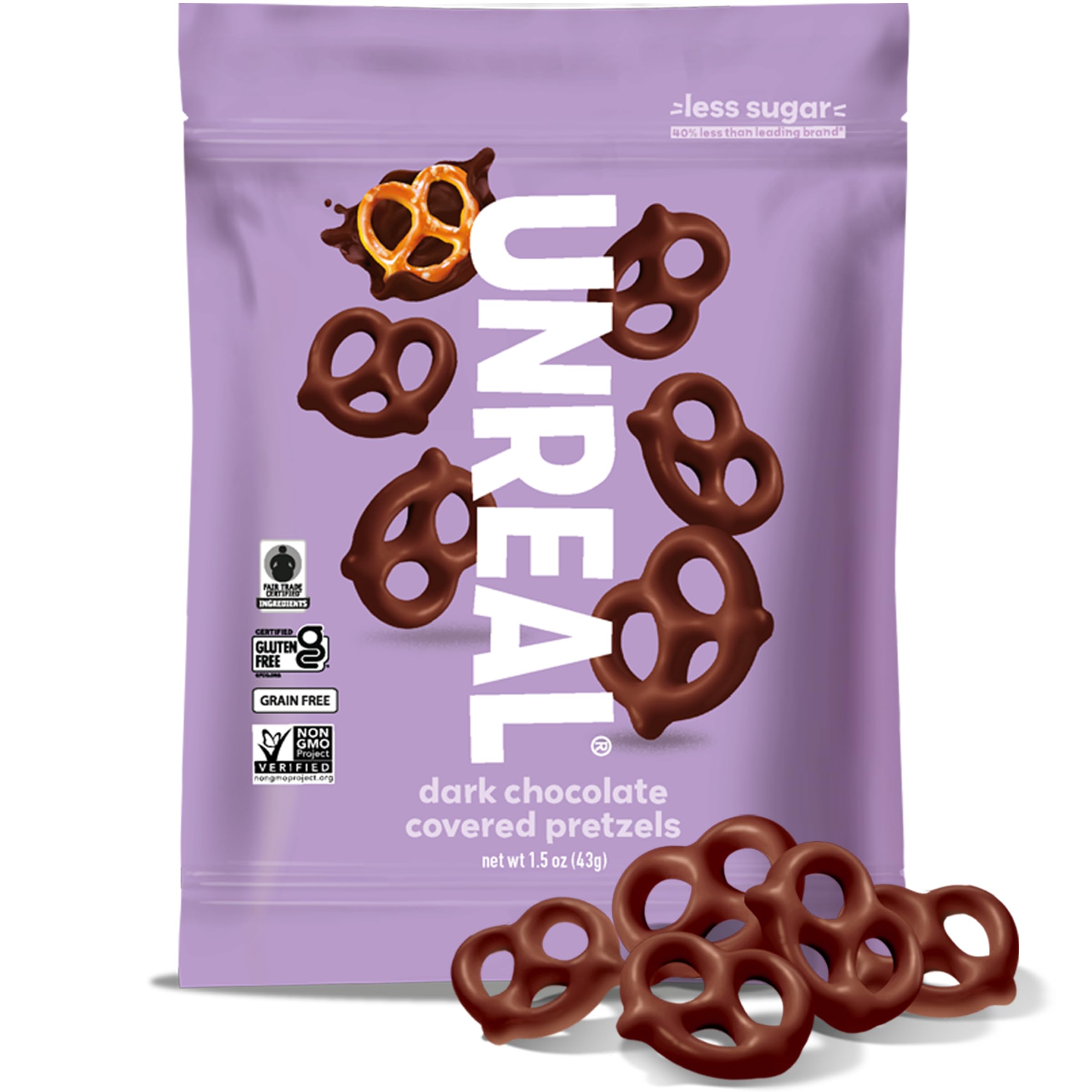 Unreal Dark Chocolate Covered Pretzels, 1.5 OZ