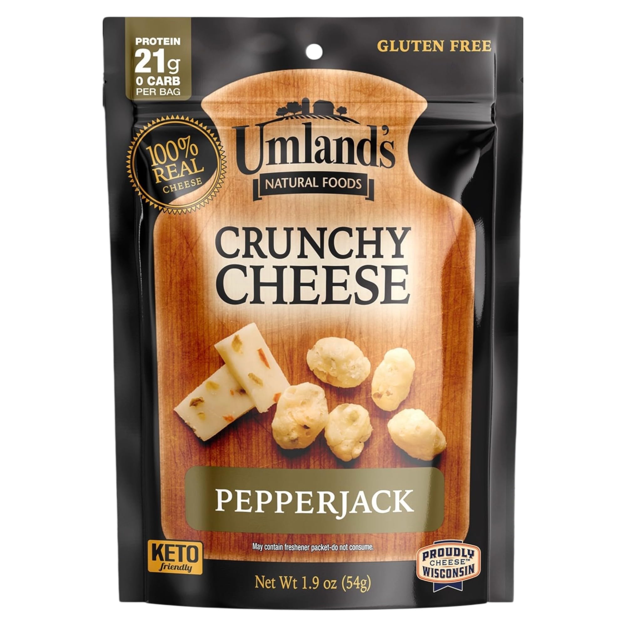 Umland’s Crunchy Cheese – PepperJack (1.9 oz Bag) | 100% Real Wisconsin Cheese, Keto, Zero-Carb, High-Protein, Gluten-Free, Shelf-Stable Snack