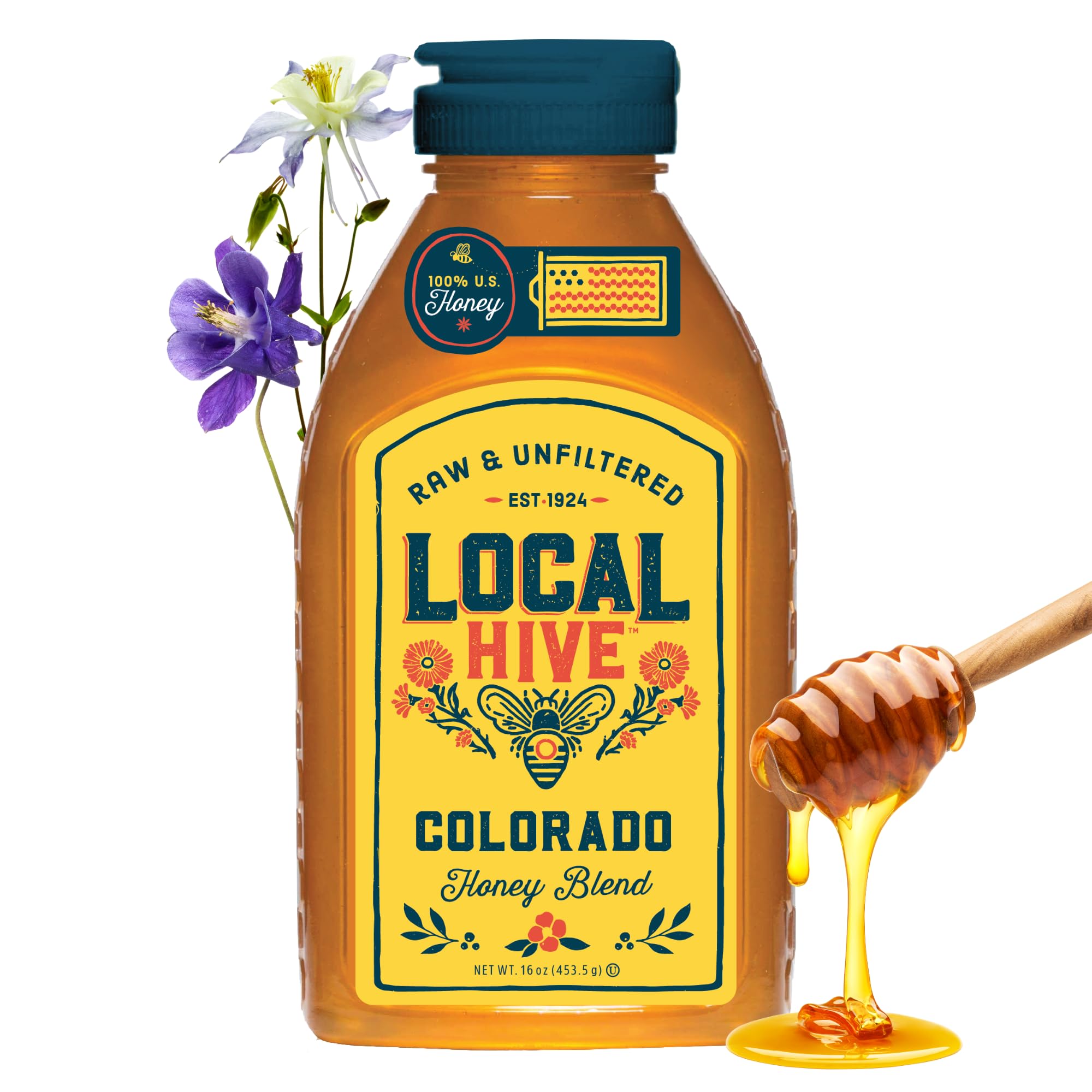 Local Hive Colorado Raw & Unfiltered Honey, 100% US Honey, 16 oz | 100% pure, raw honey from US beekeepers | local floral notes | sweeten tea, coffee, baking, yogurt & breakfast