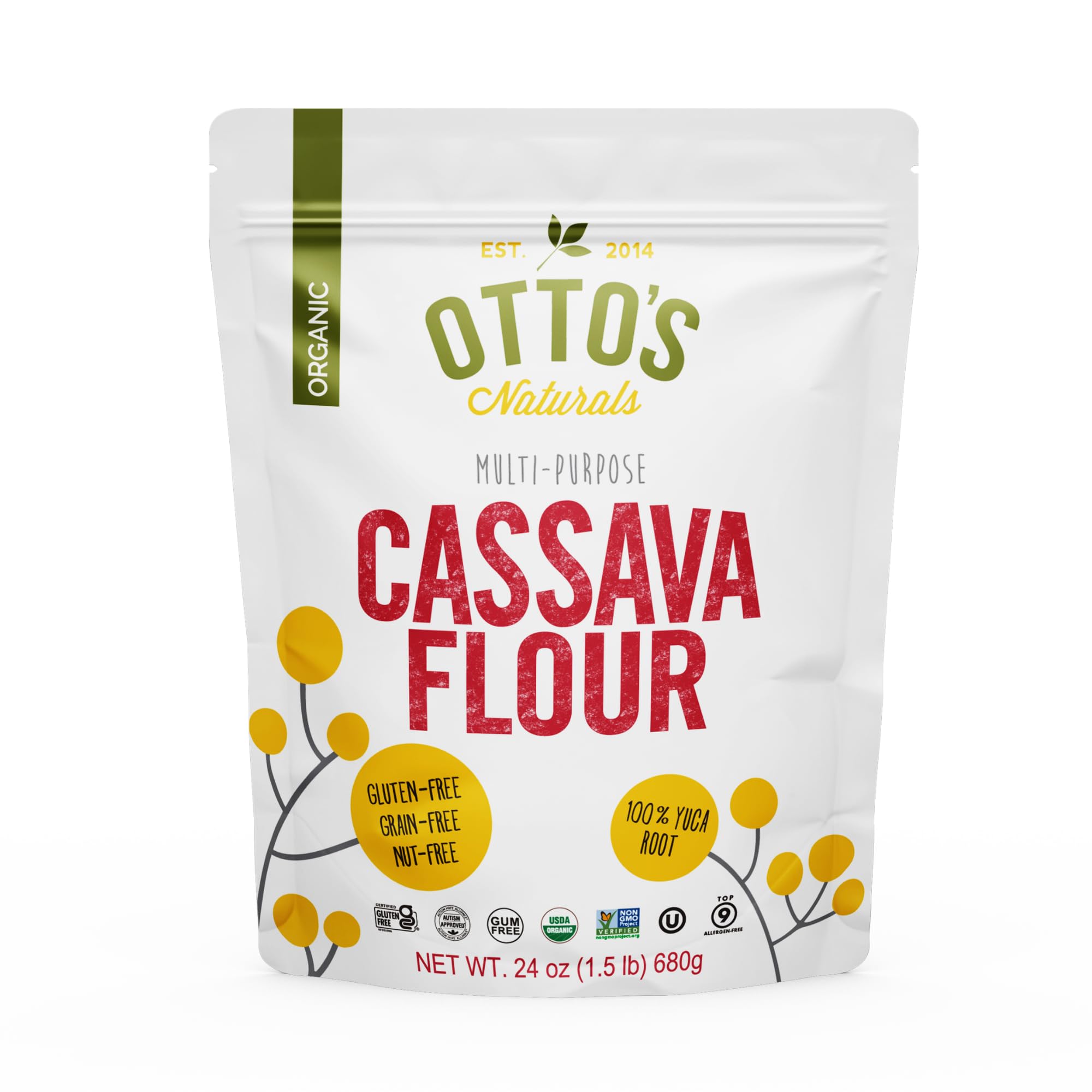 Otto's Naturals Multi-Purpose Organic Cassava Flour, 1.5 LB. | All Purpose Wheat Replacement, Top 9 Allergen Friendly, Use for Bread, Cake and Crust, Gluten & Grain Free, Non-GMO, Nut-Free