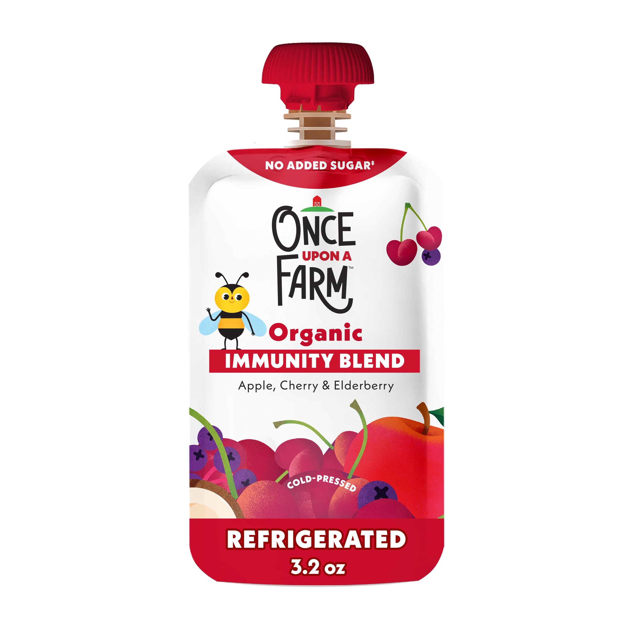 Once Upon a Farm Organic Apple, Cherry & Elderberry Immunity Blend, 3.2 Oz Pouch