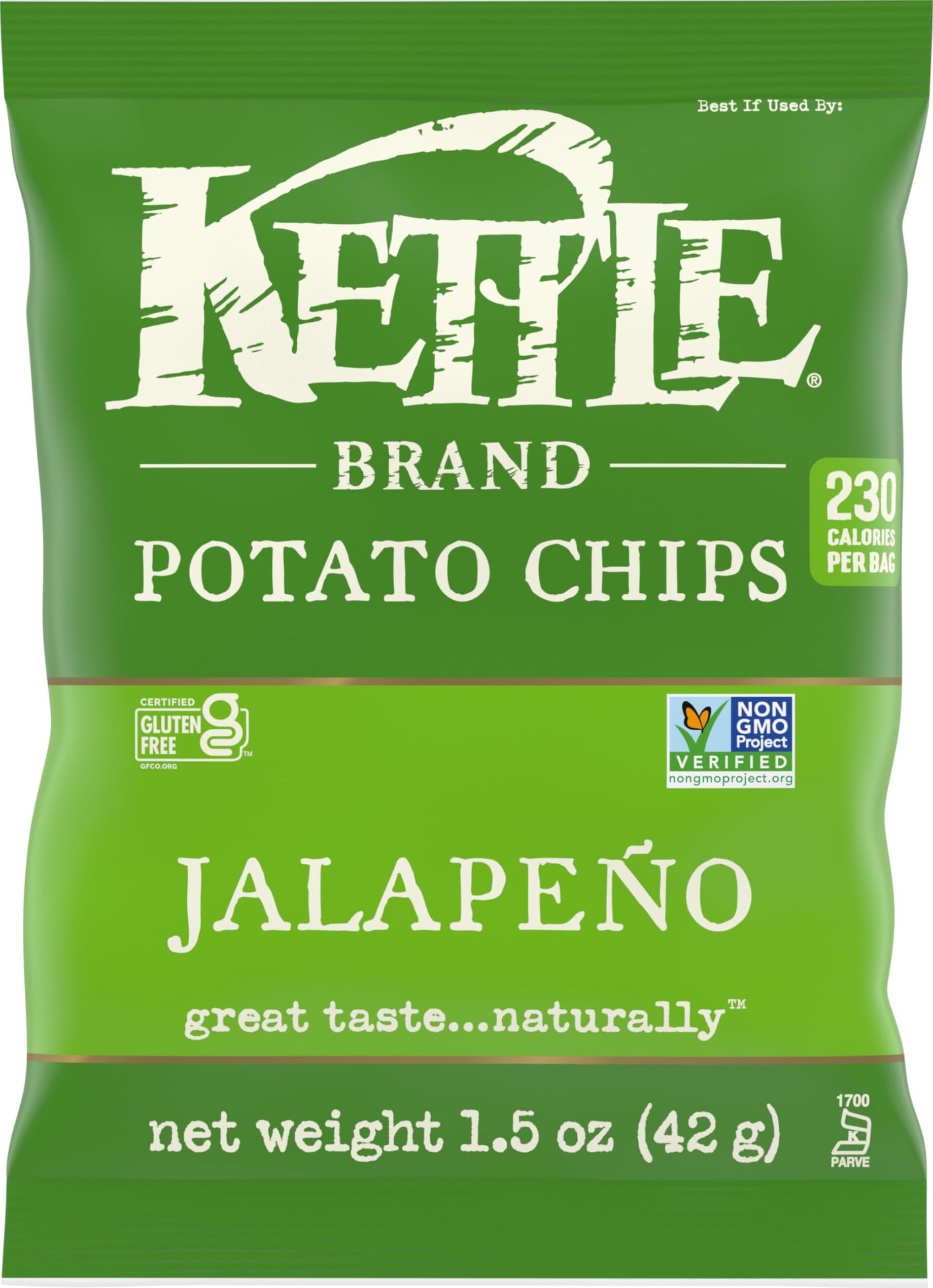 Kettle Brand Potato Chips, Jalapeno Kettle Chips, Snack Bag, 1.5 Oz