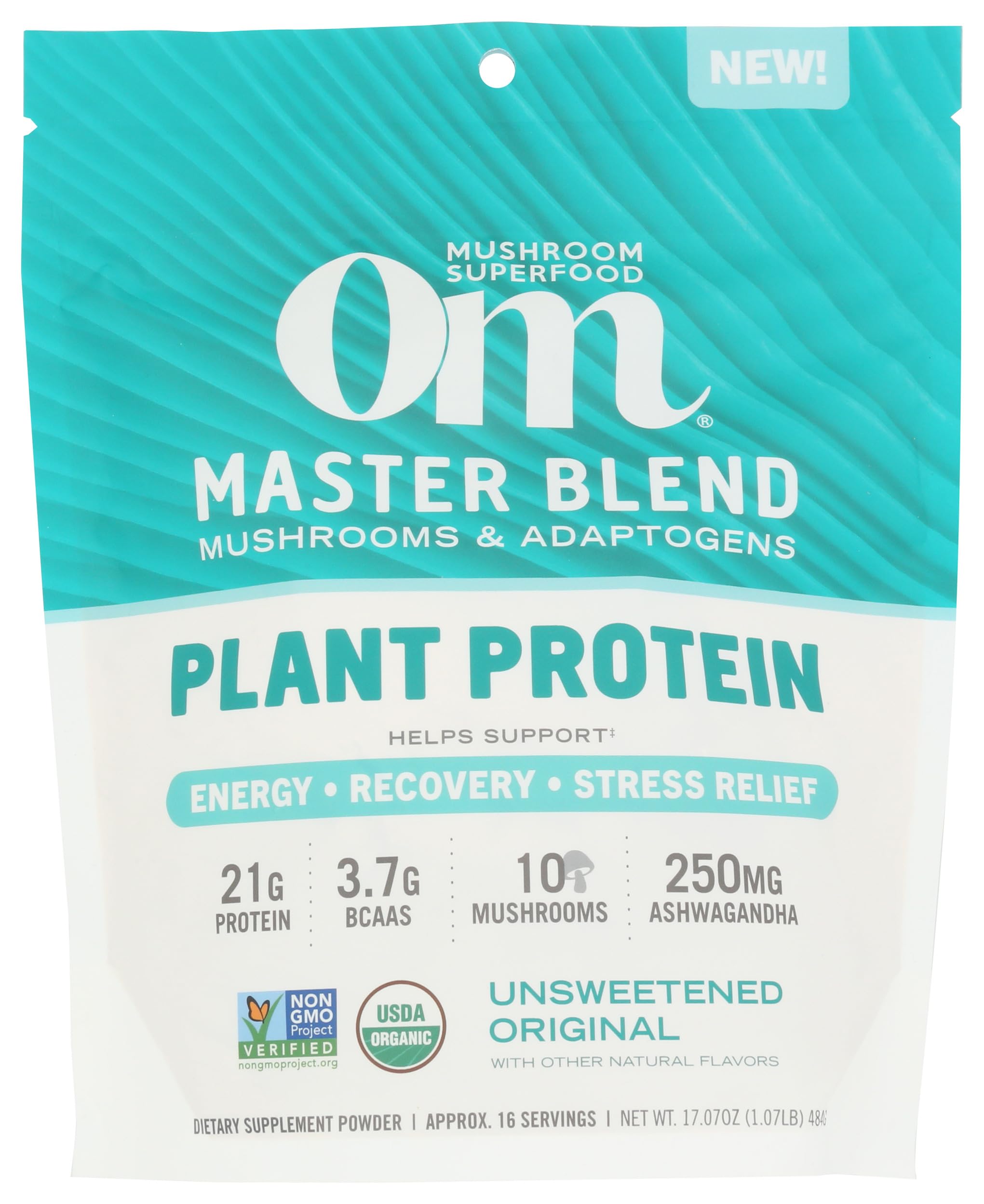 Om Mushroom Superfood, Protein Master Blend Original Unsweetened Organic, 17.07 Ounce