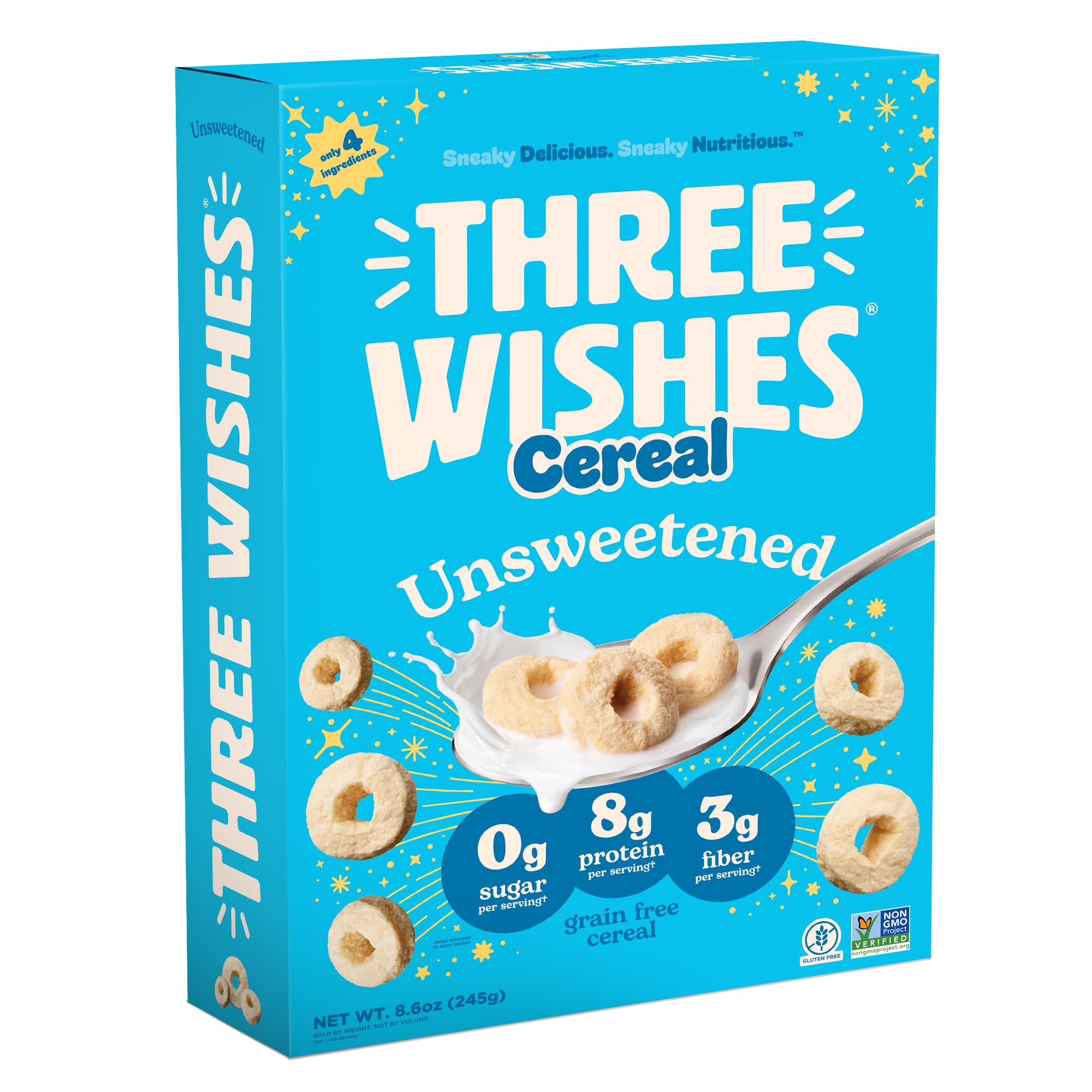 Three Wishes Gluten Free Protein Cereal, Healthy, Vegan, 1pk Unsweetened | 8g Protein and 3g Fiber Breakfast Cereal - Healthy, Low Sugar, Gluten Free, Non-GMO