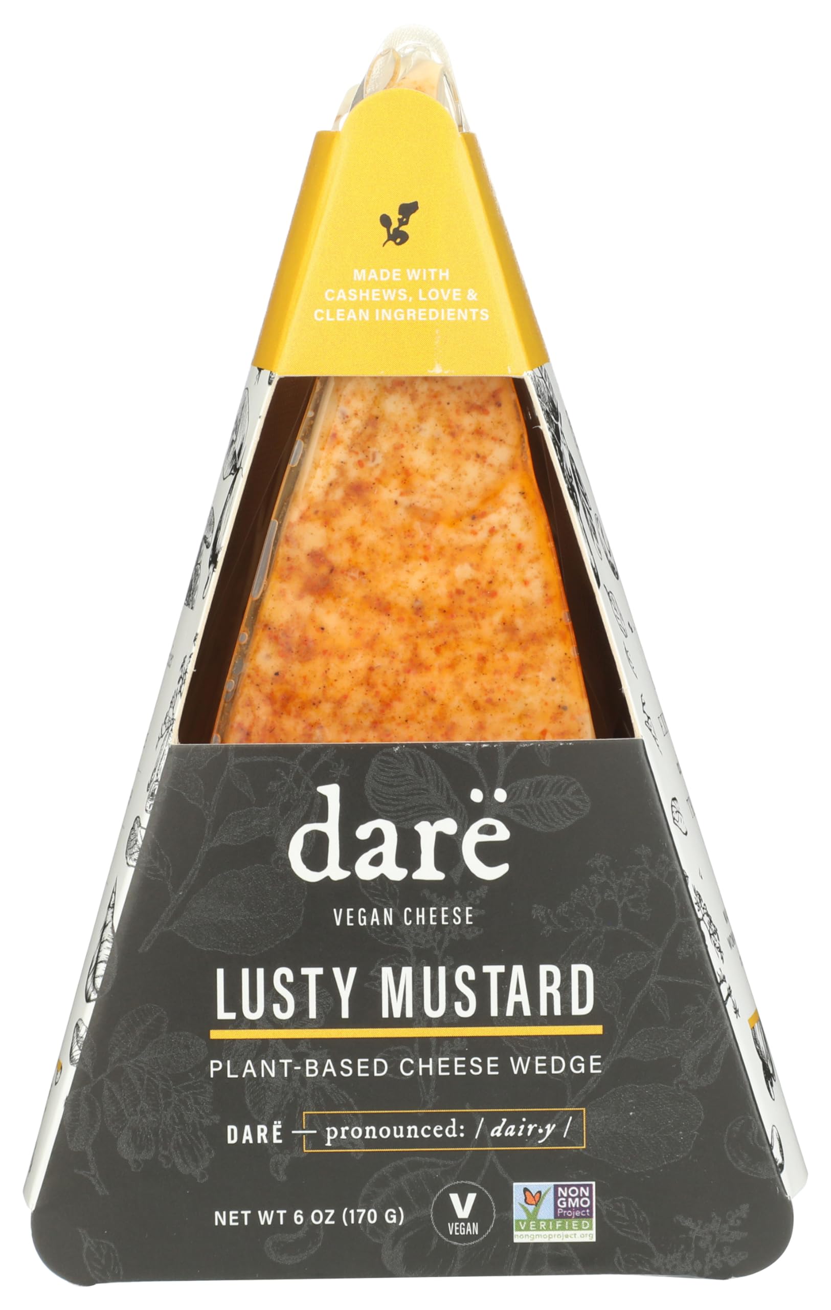 Dare Vegan Cheese Wedges, Lusty Mustard, Creamy Cashew Artisan Cheese - 6 Oz | Probiotic Rich, Gluten Free, Soy Free, Non-GMO