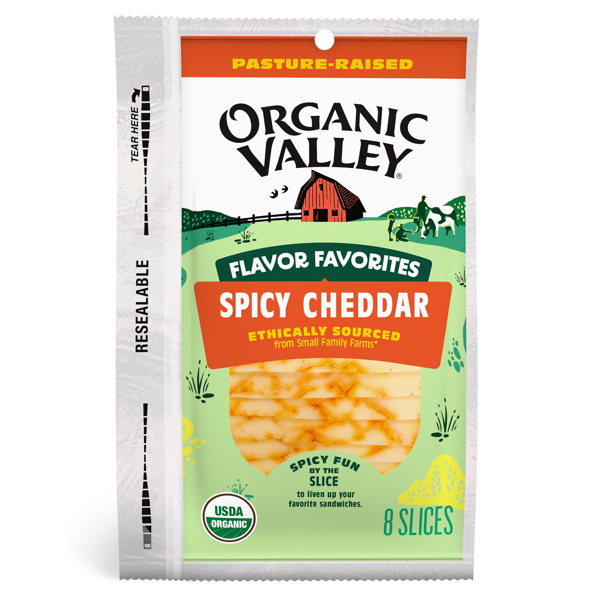 Organic Valley Spicy Cheddar Sliced Cheese, Flavor Favorites, 6 oz