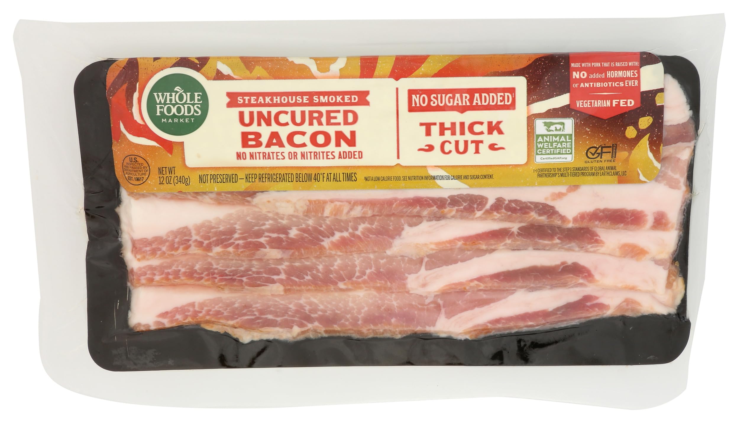 Whole Foods Market Steakhouse Smoked Uncured Pork Bacon, 12 OZ
