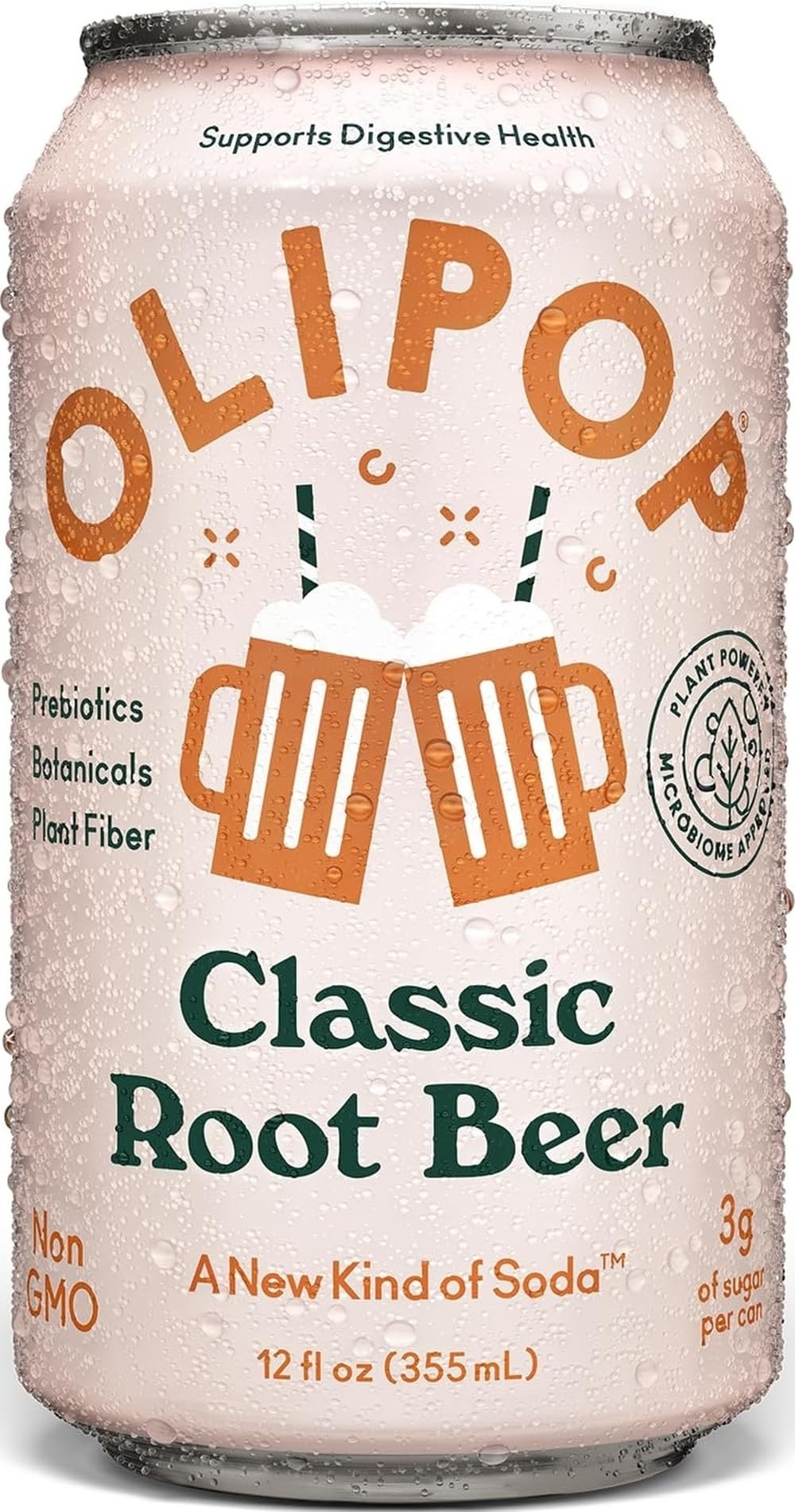 OLIPOP - Classic Root Beer Sparkling Tonic, Healthy Soda, Prebiotic Soft Drink, Aids Digestive Health, Contains Prebiotics & 9g of Plant Fiber, Caffeine Free, Low Calorie, Low Sugar, 12 oz