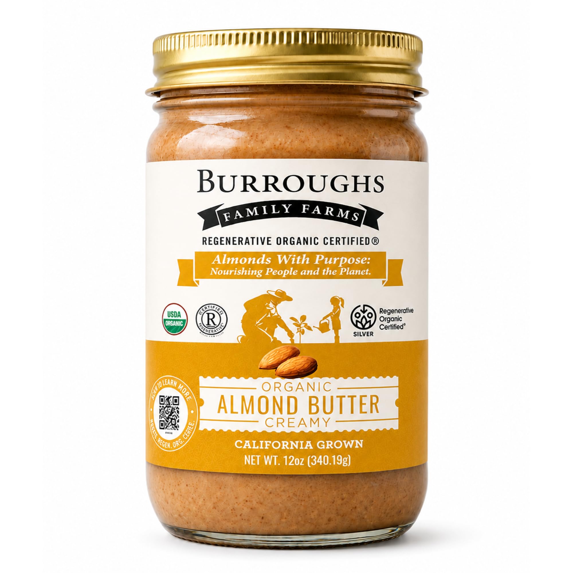 Burroughs Family Farms Regenerative Organic Creamy Almond Butter, 12 OZ
