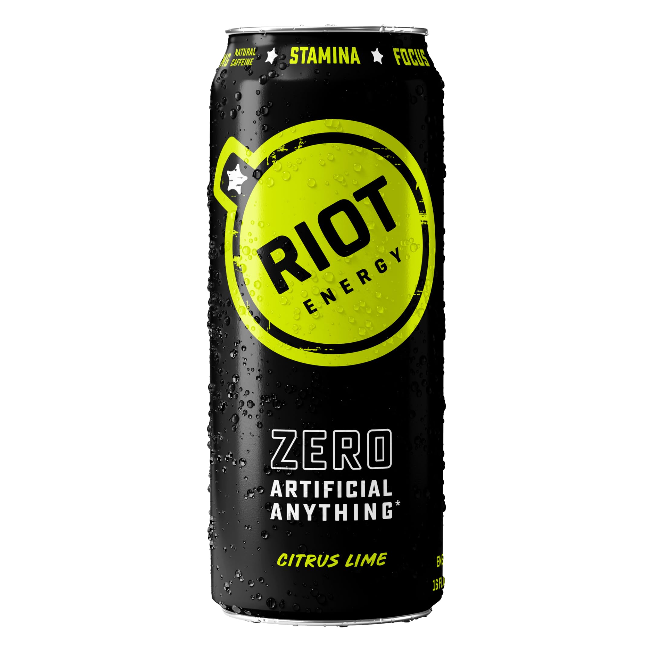 RIOT Energy® Drink, Citrus Lime, 160mg Natural Caffeine, 16 Fl Oz | 100mg L-Theanine • 0g Added Sugar • No Sucralose • Zero Artificial Anything* • Smooth Energy • Clean Focus