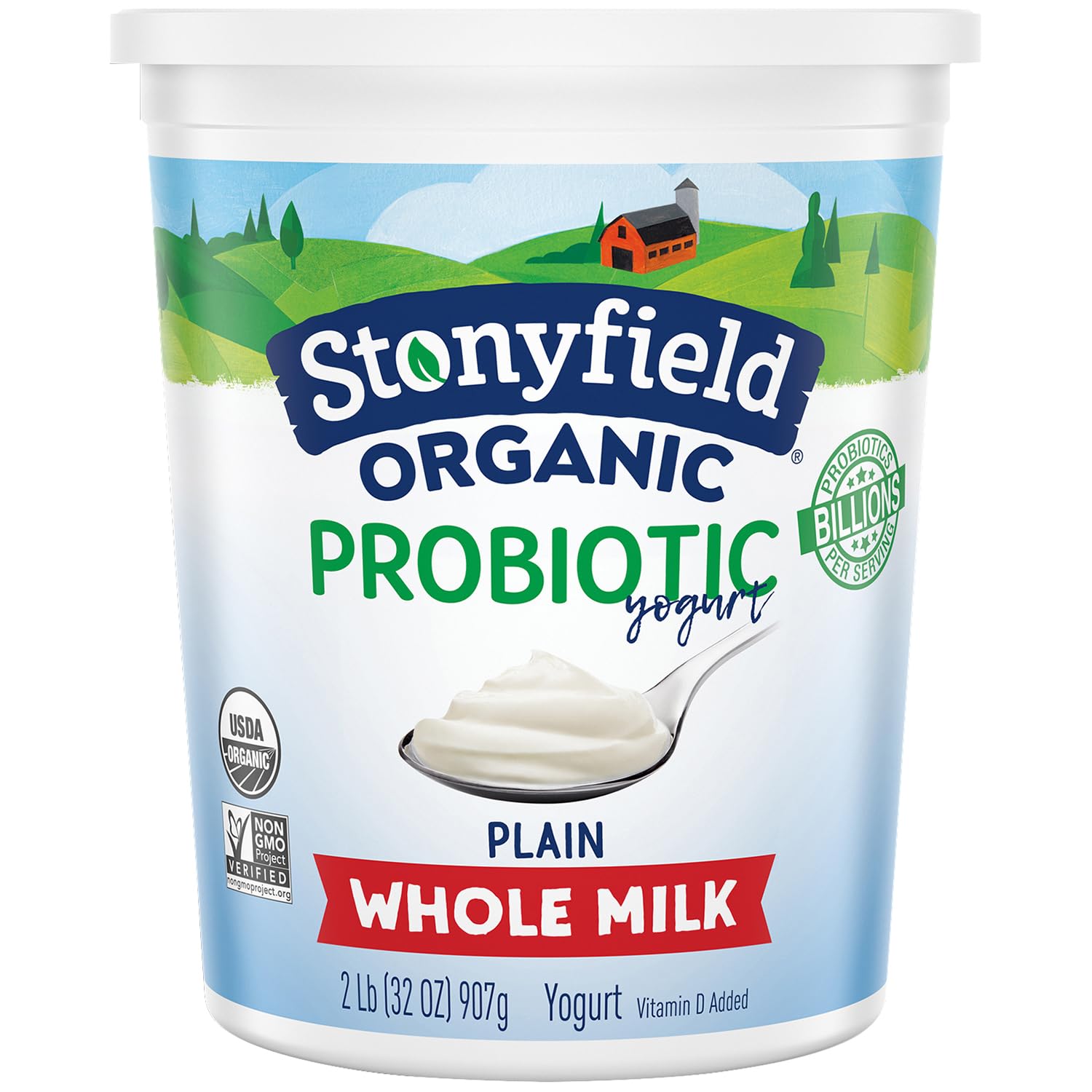 Stonyfield Organic Plain Whole Milk Probiotic Yogurt, 32 oz Tub