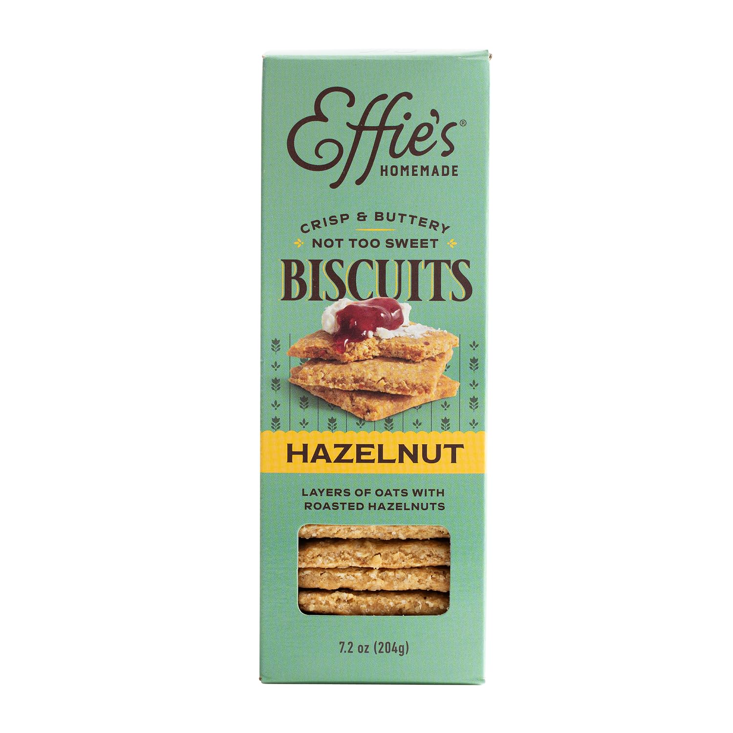 Effie's Homemade Hazelnut Biscuits, Buttery Nutty Oatcake Crackers, 1 Pack | Buttery hazelnut oat biscuits, perfect with coffee, cheese, fruit or on their own, all natural, single box