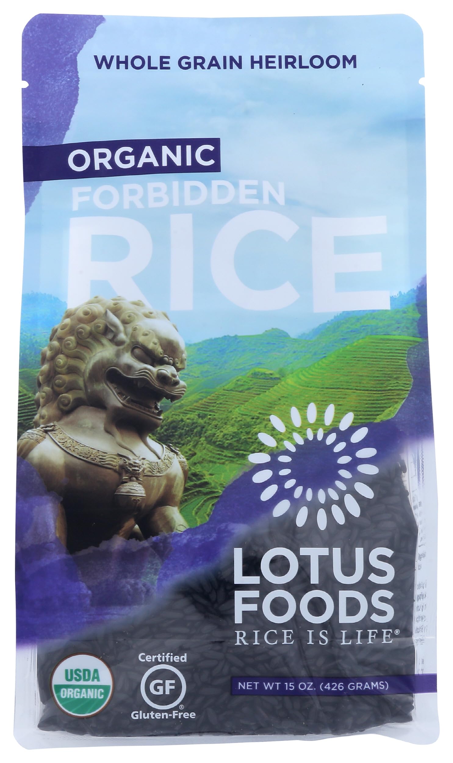 Lotus Foods Organic Forbidden Rice, Black Rice - 15 Oz Bag (Pack of 1) | Organic Black Rice, Whole Grain, Vegan, Non-GMO, With No Additives or Oils