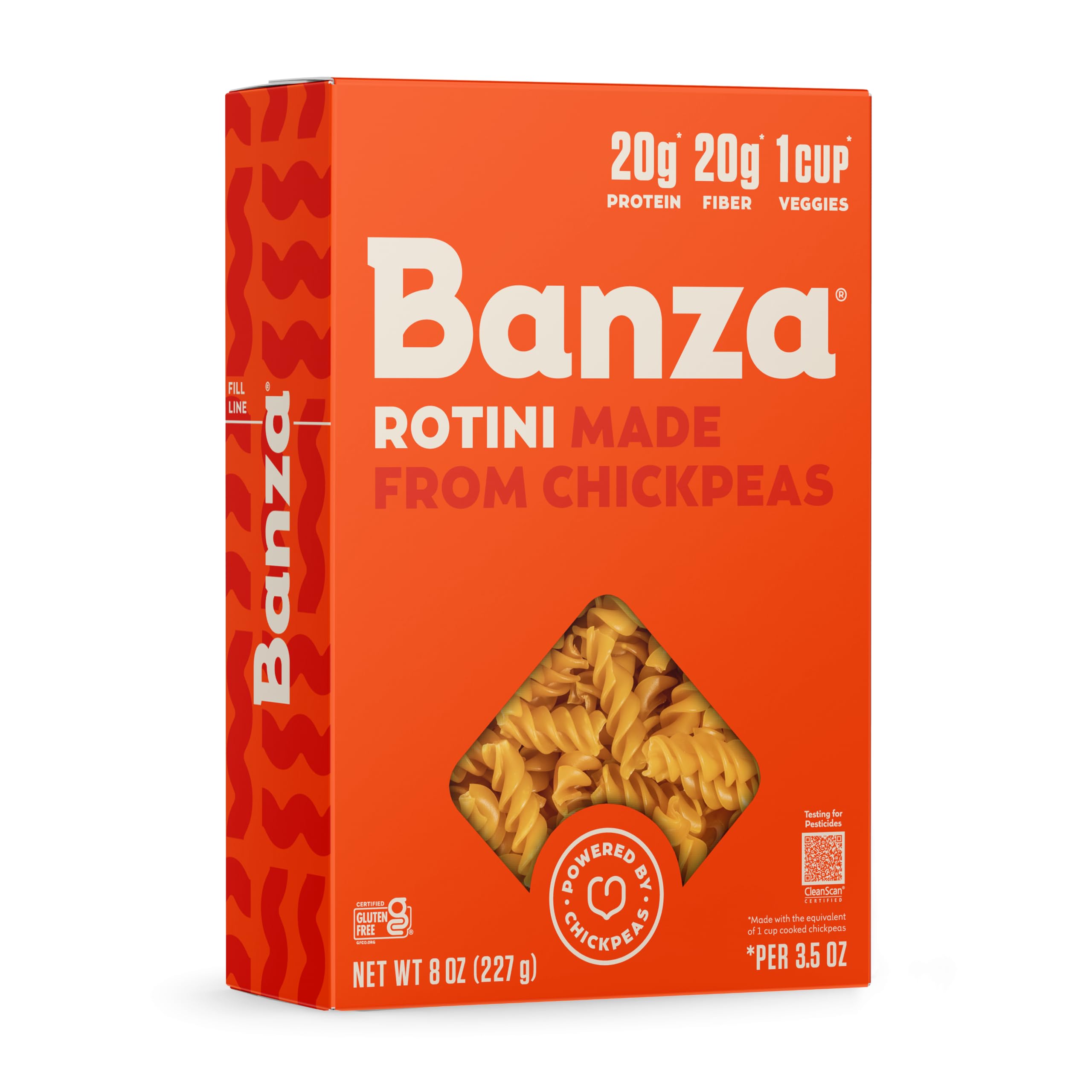 Banza Rotini Pasta from Chickpeas - Gluten Free, High Protein, and Lower Carb Protein Rotini Chickpea Pasta - 8oz
