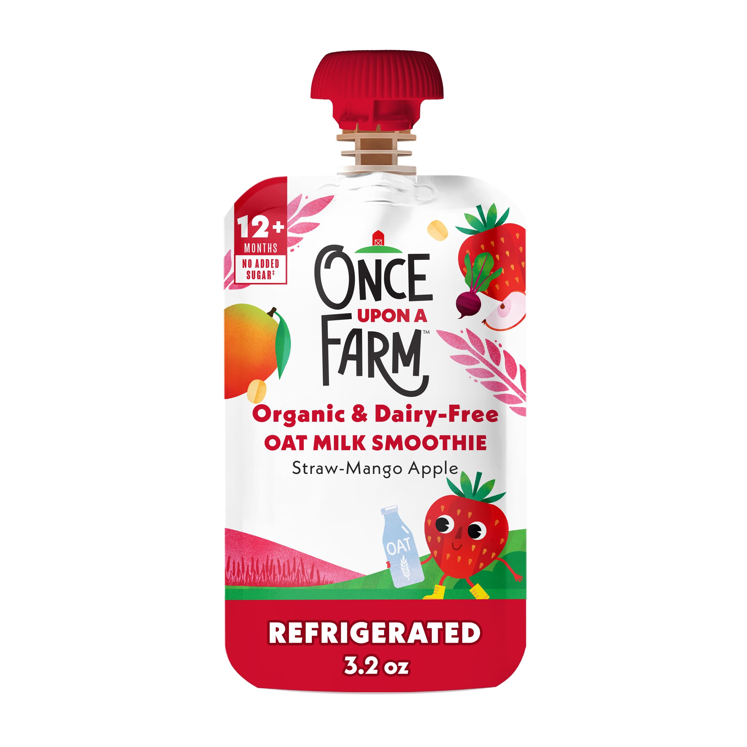 Once Upon a Farm Oat Milk Smoothie Straw-Mango Apple Organic Snack Pouch, 3.2oz