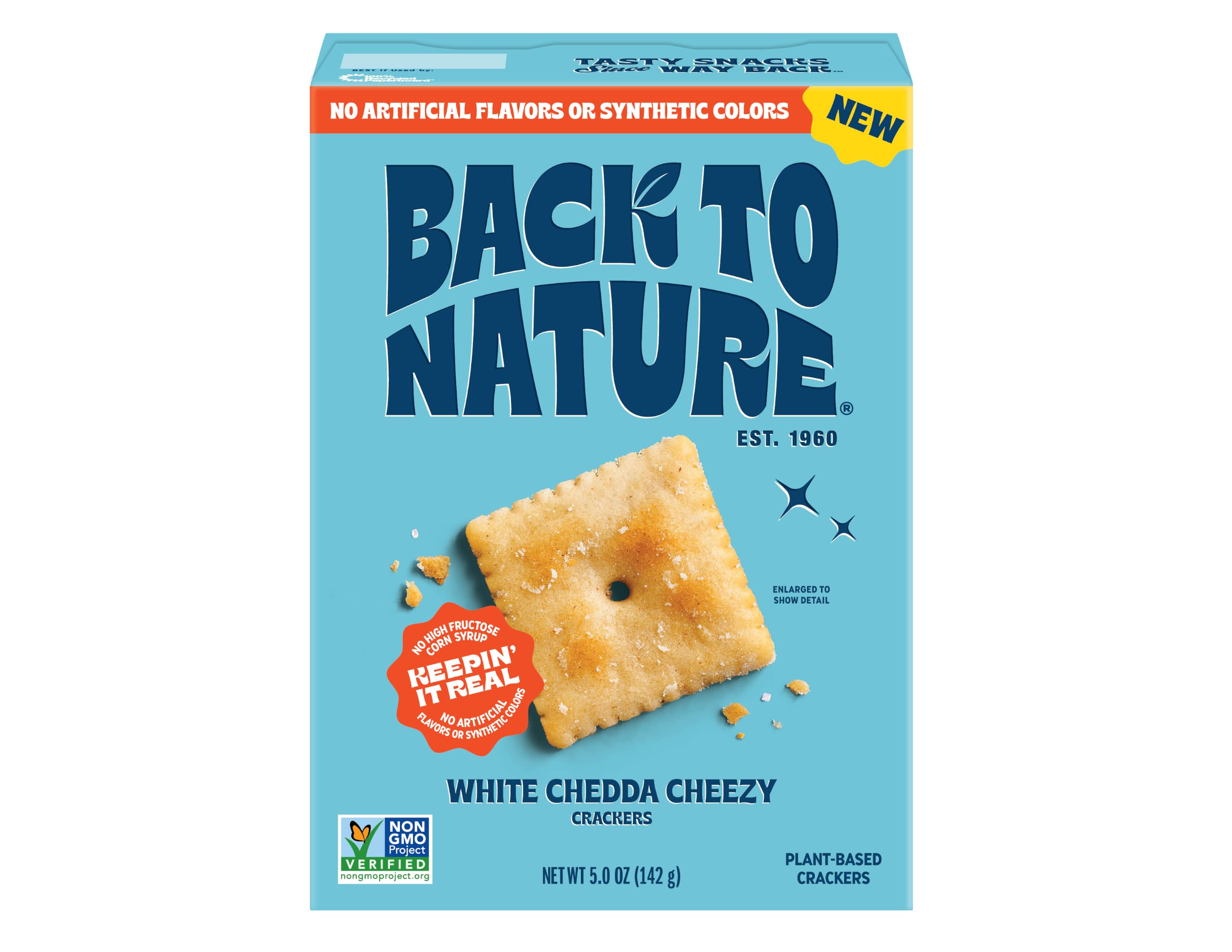 Back to Nature White Chedda Cheezy Crackers Squares, Plant Based Snack, 1pk | No Dairy Added Cheese Cracker Squares, Plant Based, Non GMO No High Fructose Corn Syrup No Artificials, Wholesome Snacks 5oz