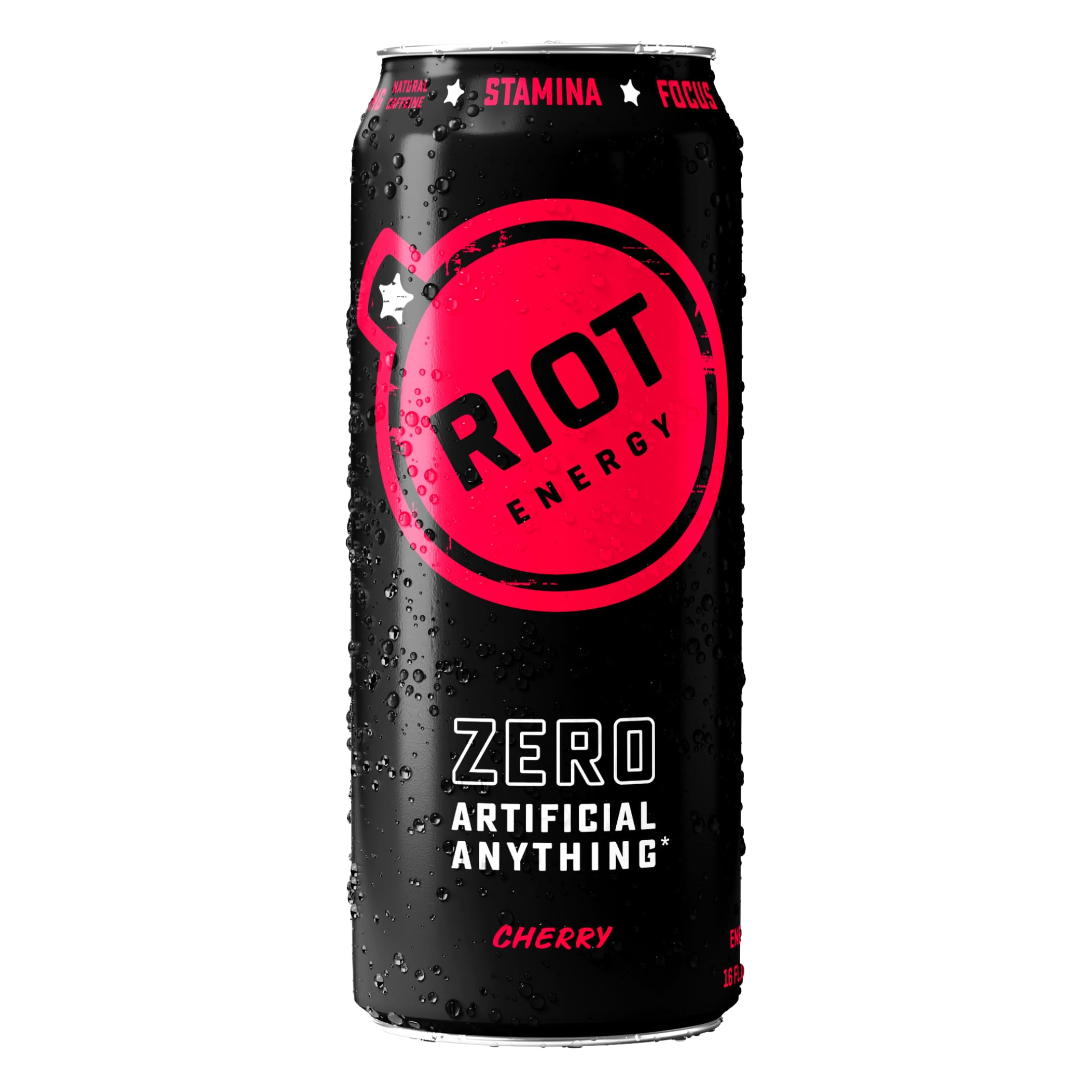 RIOT Energy® Drink, Cherry, 160mg Natural Caffeine, 16 Fl Oz | 100mg L-Theanine • 0g Added Sugar • No Sucralose • Zero Artificial Anything* • Smooth Energy • Clean Focus
